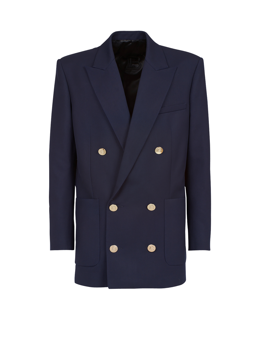 Twill blazer with double-breasted silver-tone buttoned fastening, navy, hi-res