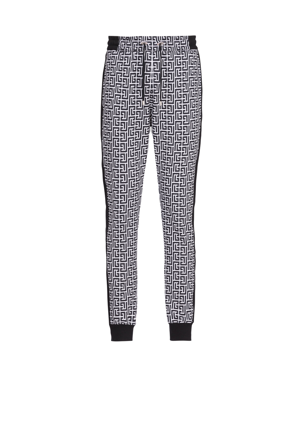 Eco-designed cotton sweatpants with Balmain monogram print, black, hi-res