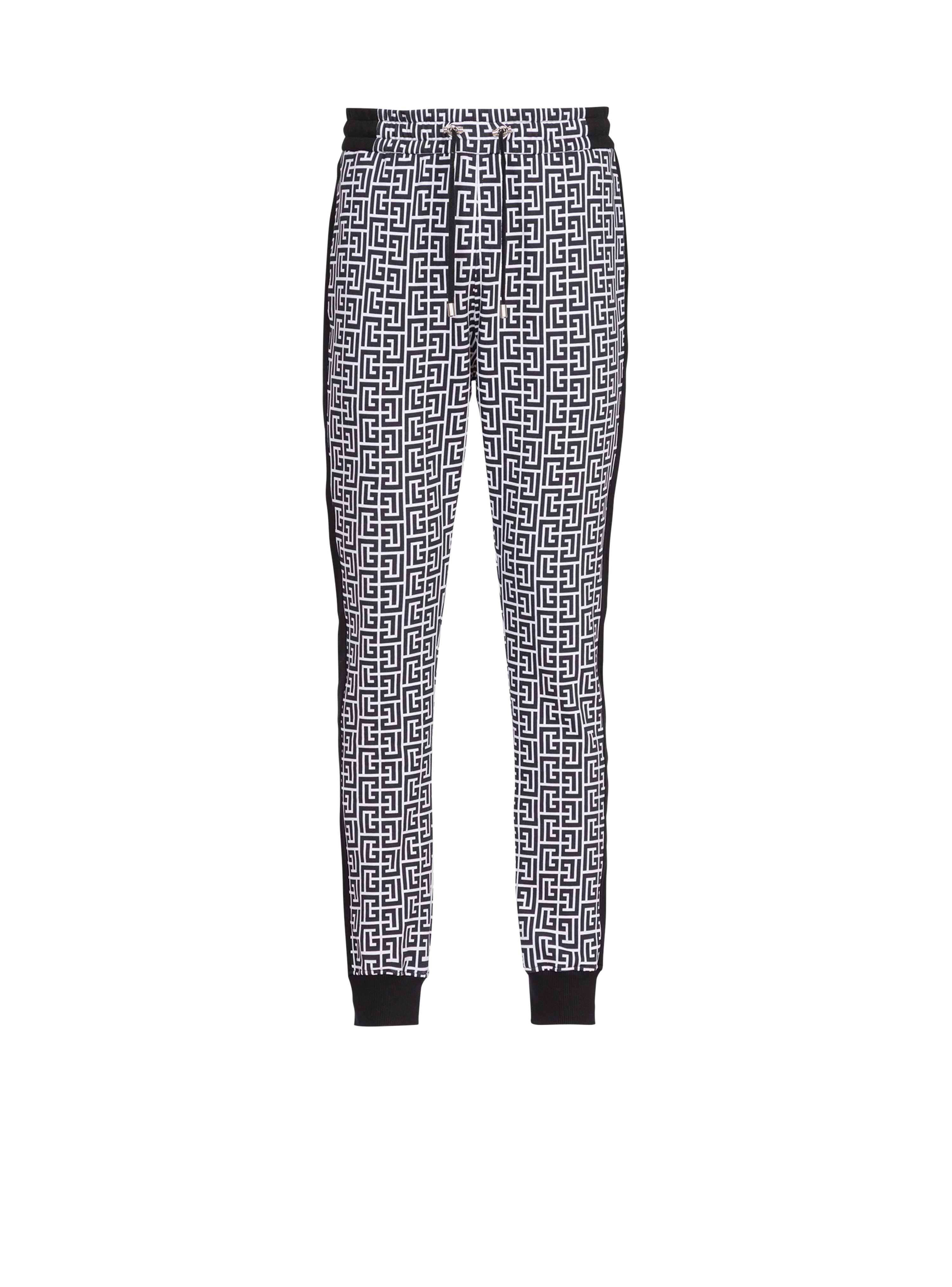 Eco-designed cotton sweatpants with Balmain monogram print, black
