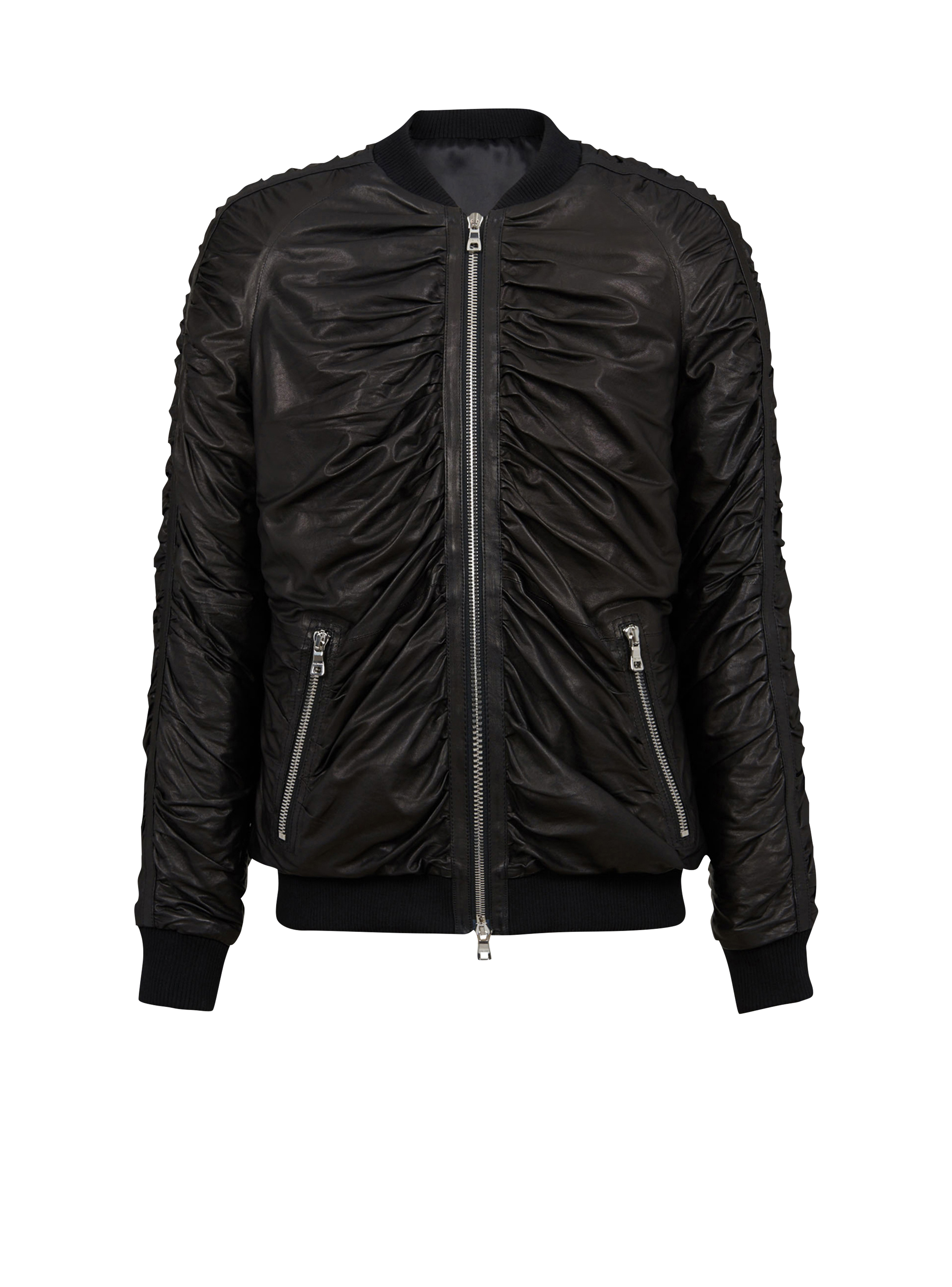 Leather bomber jacket, black, hi-res