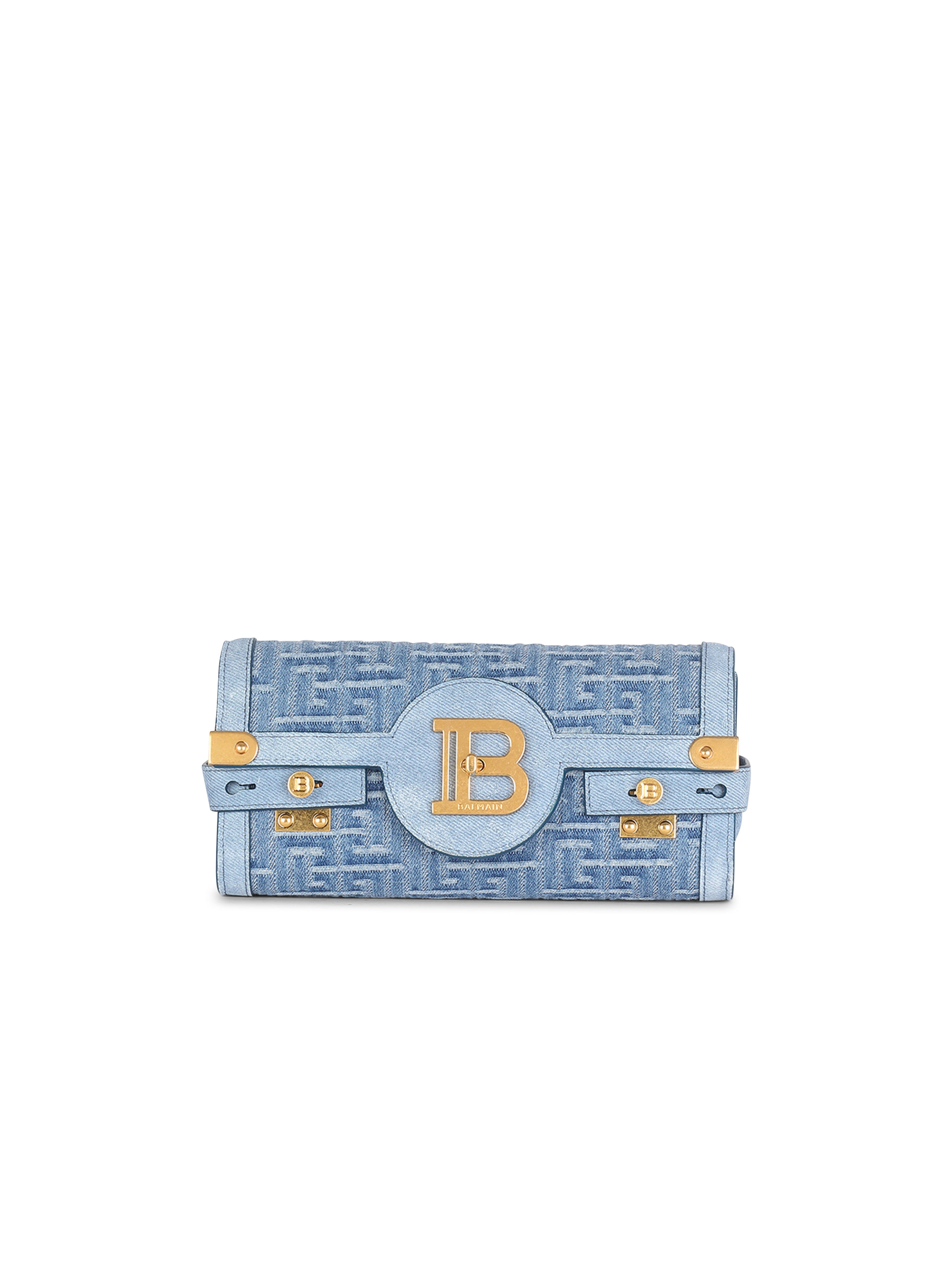 Suede and denim B-Buzz 23 clutch bag, blue, hi-res