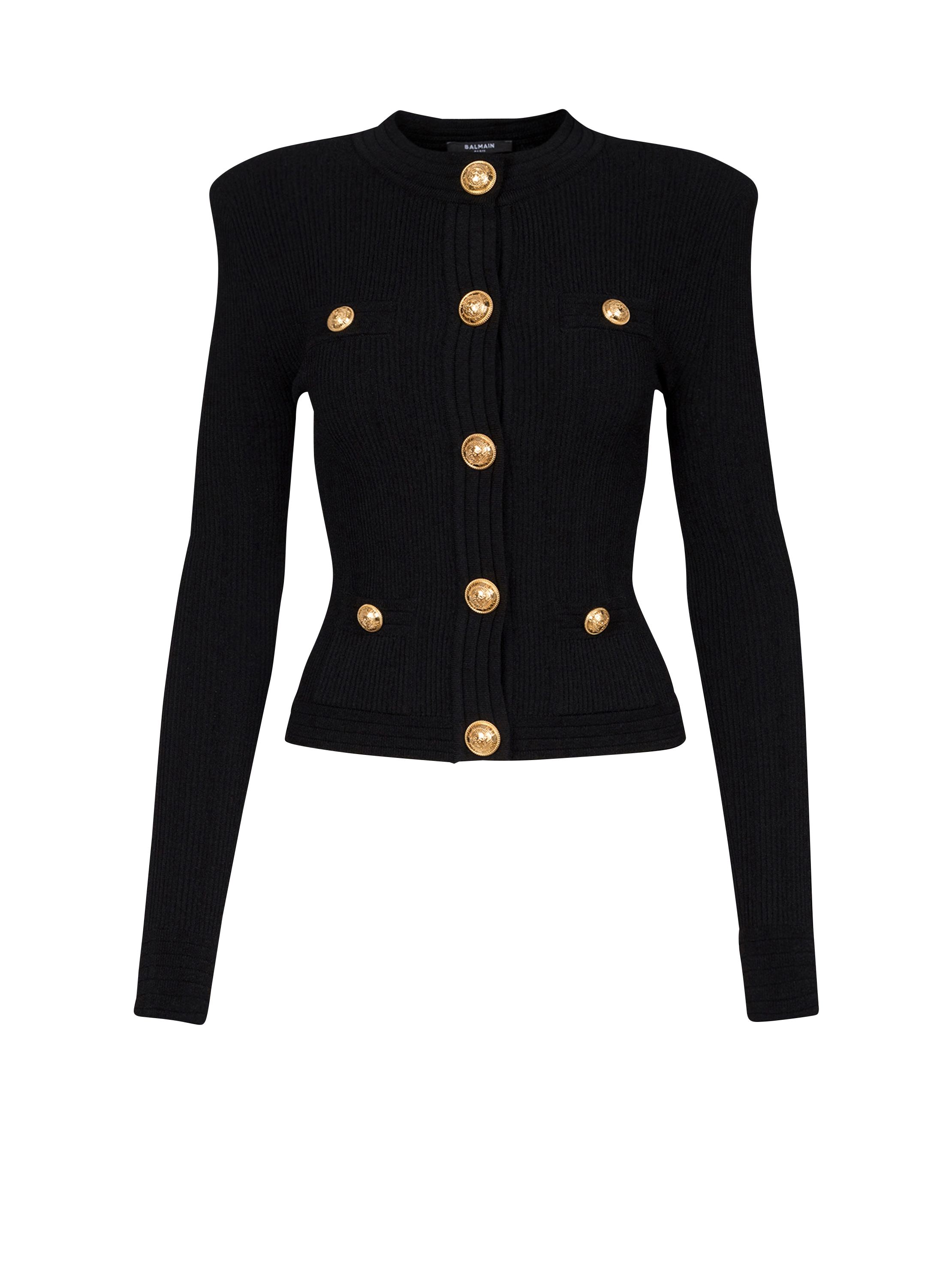Cropped knit cardigan with gold-tone 