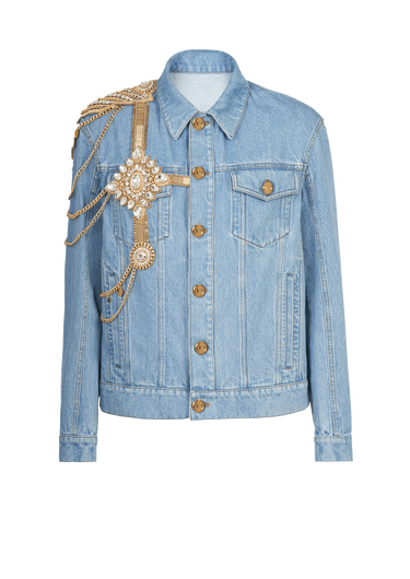 Eco-designed denim jacket with jewel embroidery 