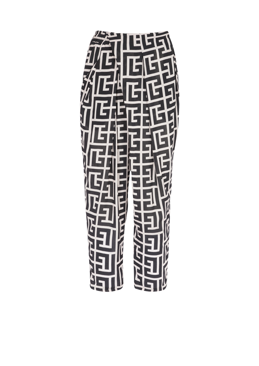 Eco-designed draped pants with Balmain print monogram , black, hi-res