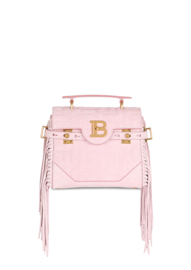 Pink embossed suede B-Buzz 23 bag with fringe