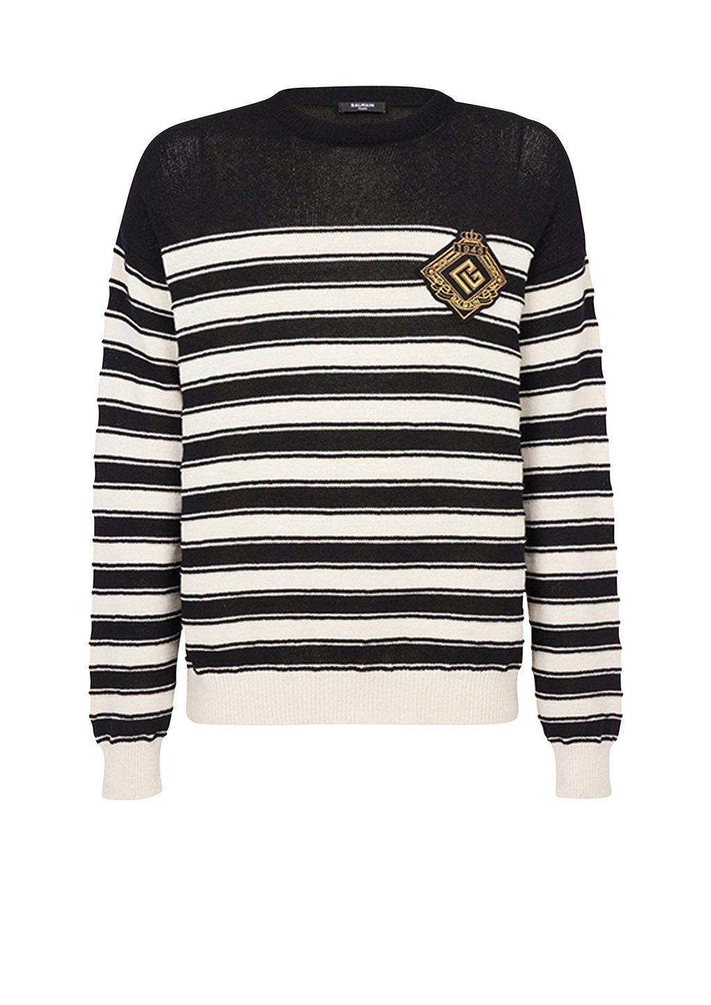 Nautical knit sweater with Balmain badge, black, hi-res