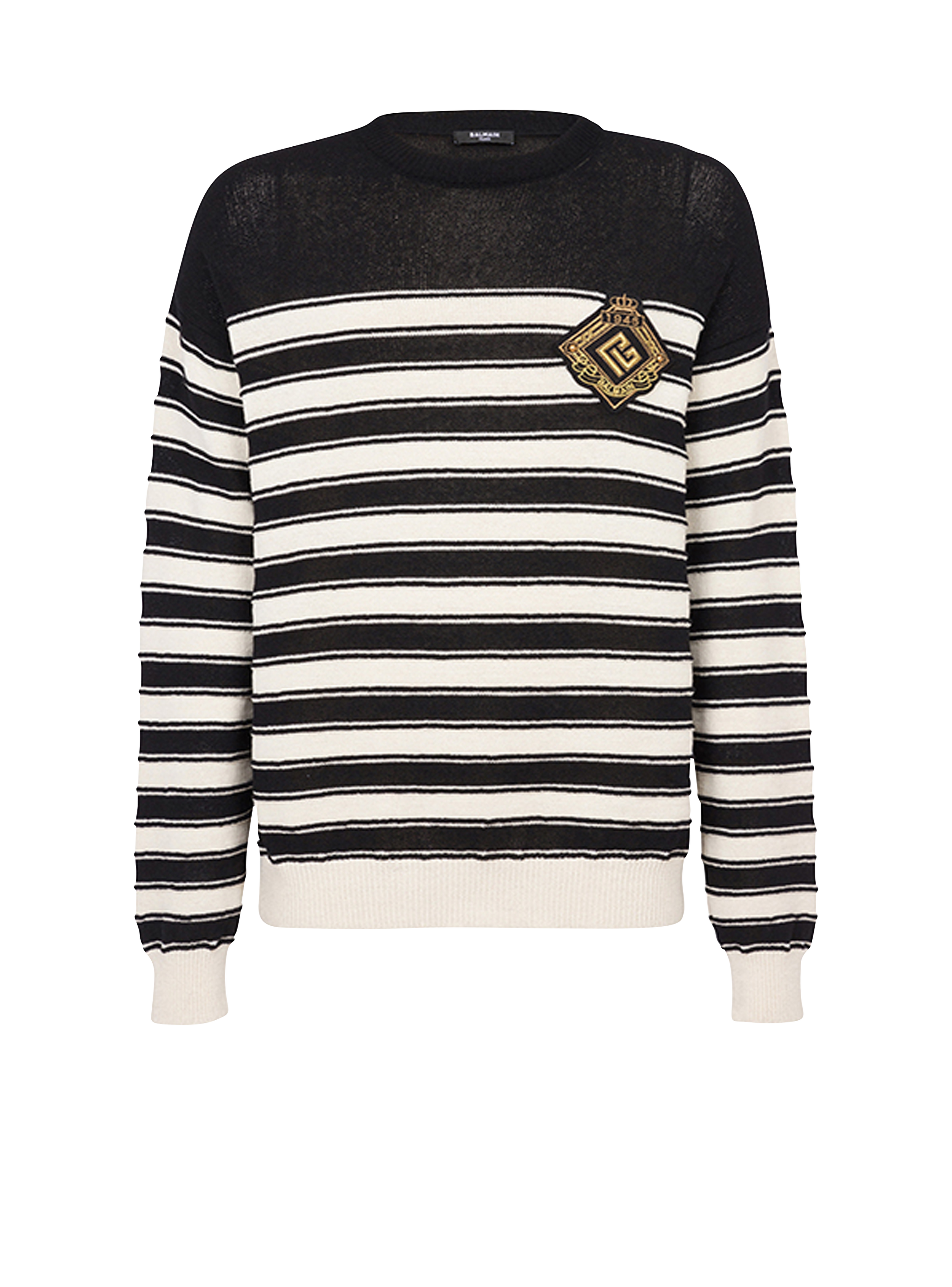 Nautical knit sweater with Balmain badge, black