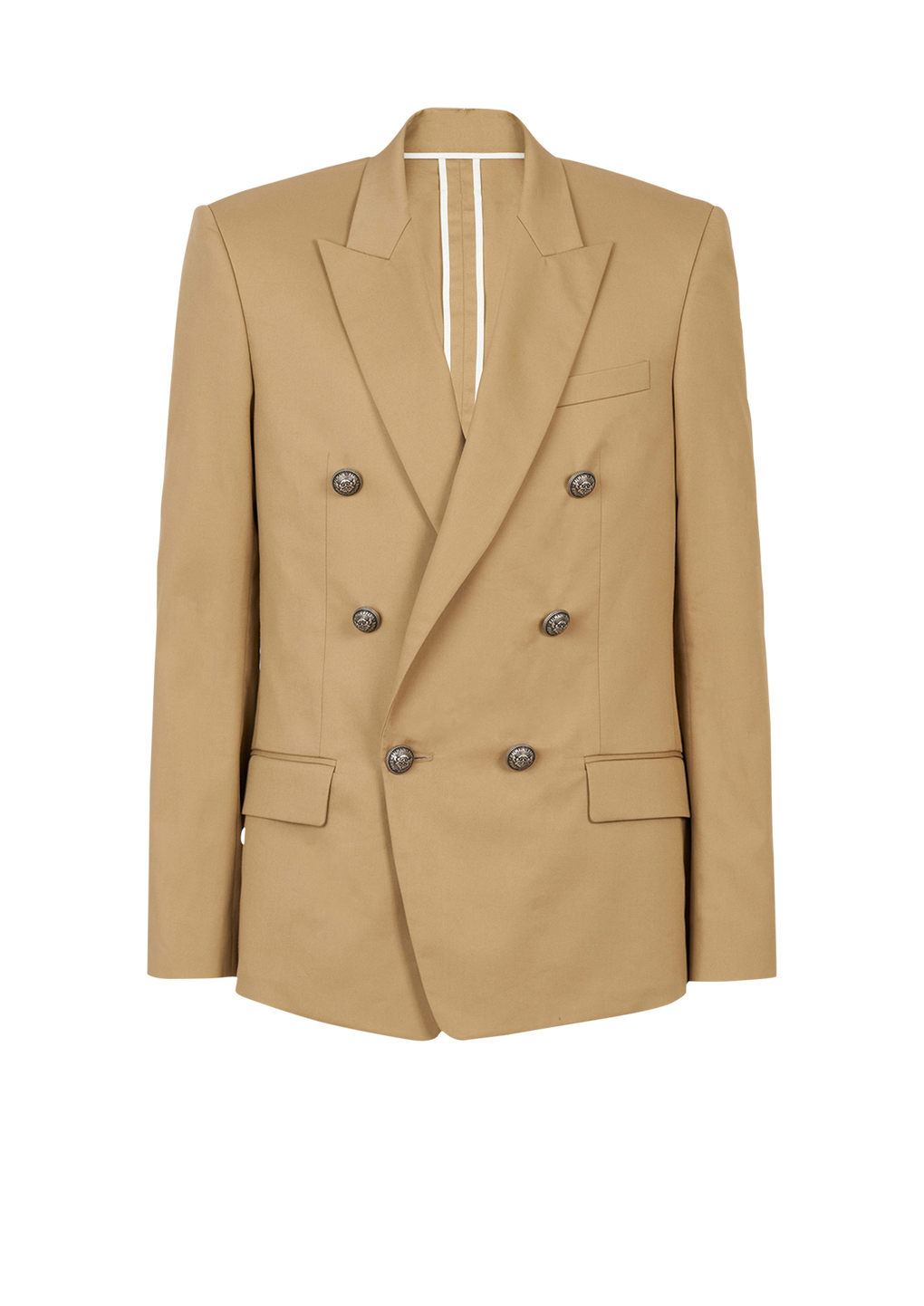 Cotton blazer with double-breasted silver-tone buttoned fastening , beige, hi-res