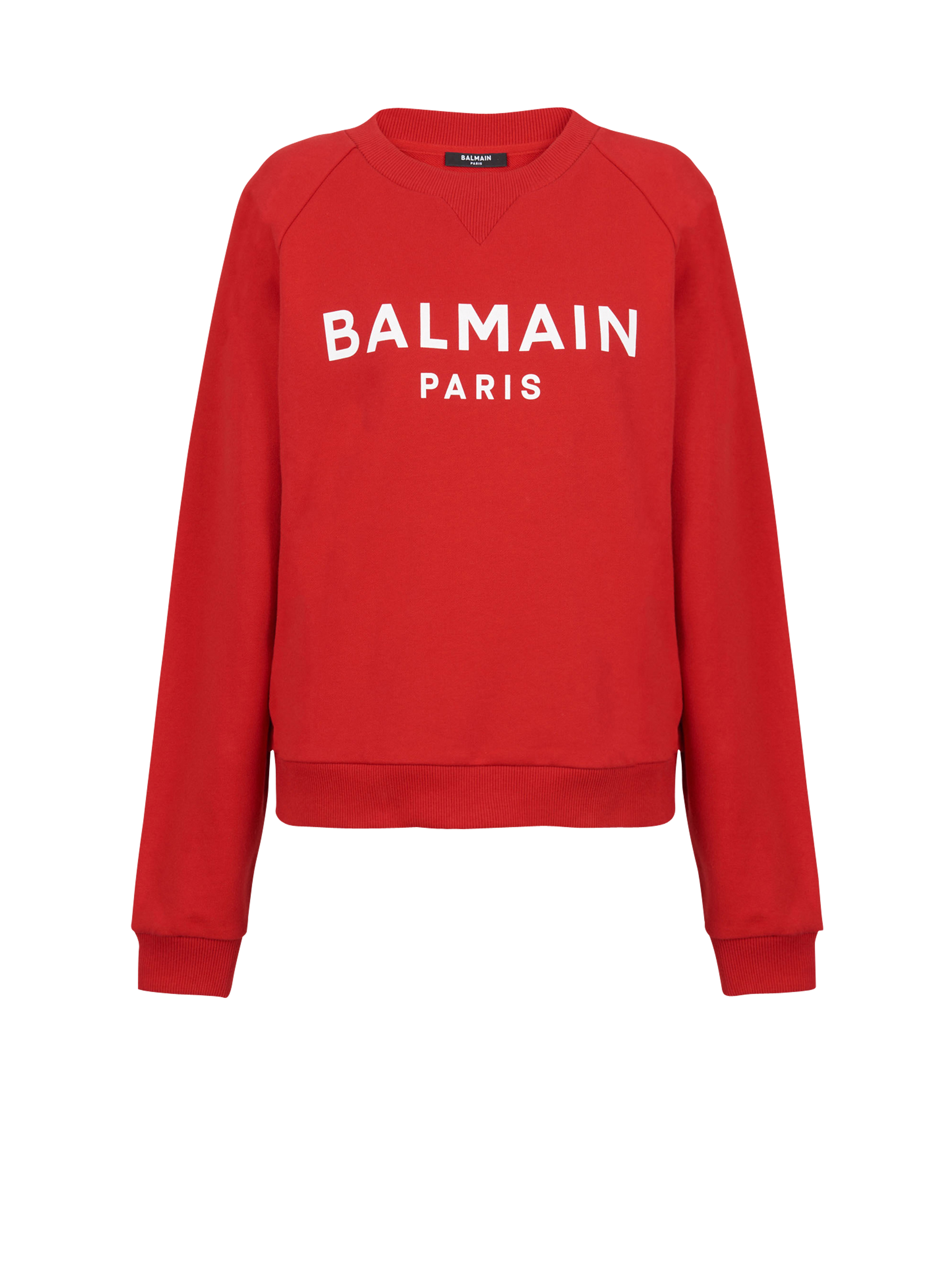 Eco-designed cotton sweatshirt with Balmain logo print, red
