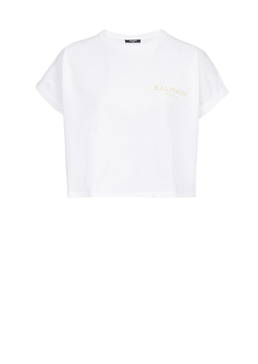 EXCLUSIVE - Cropped cotton T-shirt with small Balmain Paris logo