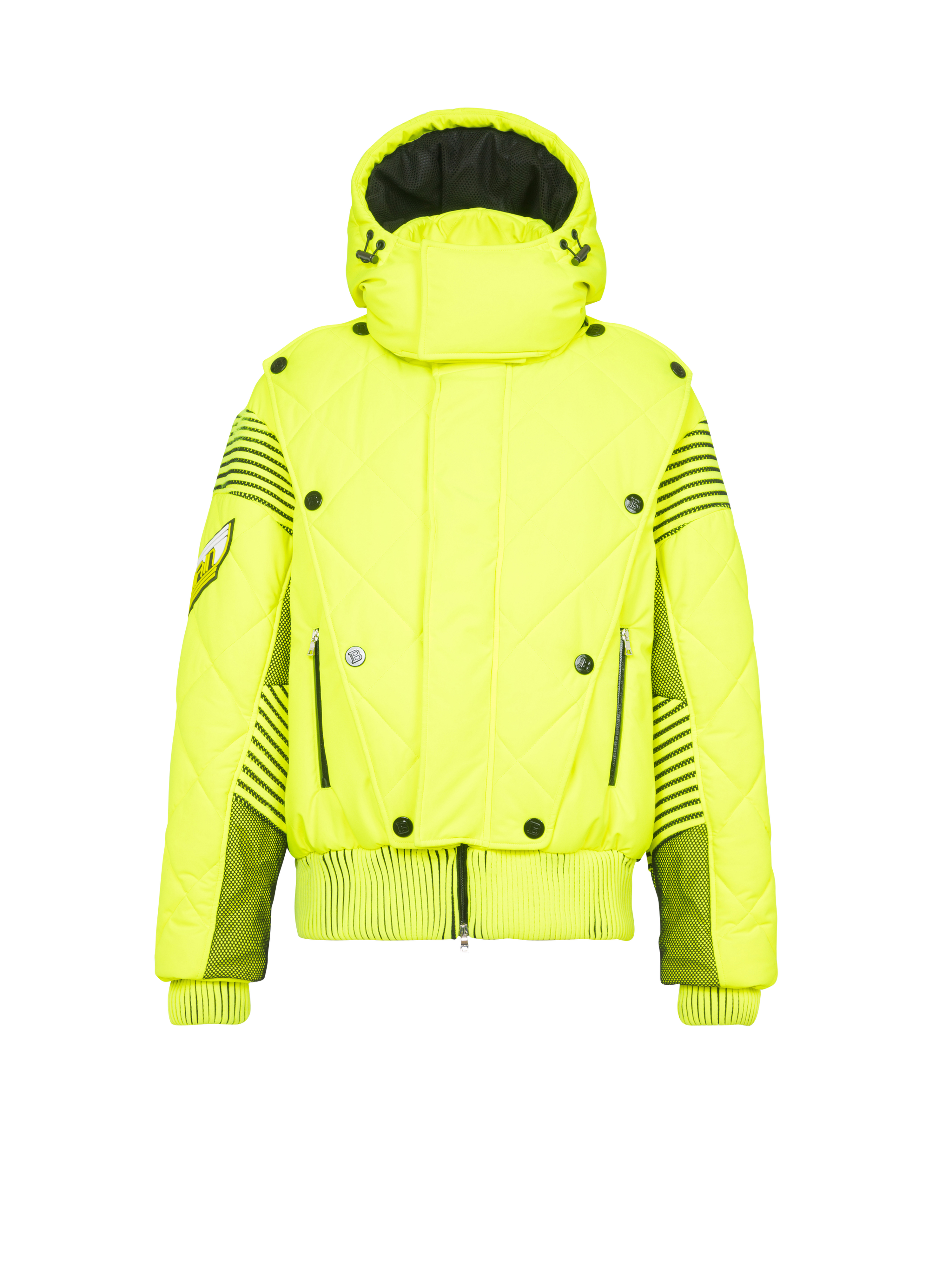 Hooded neon quilted jacket, yellow, hi-res