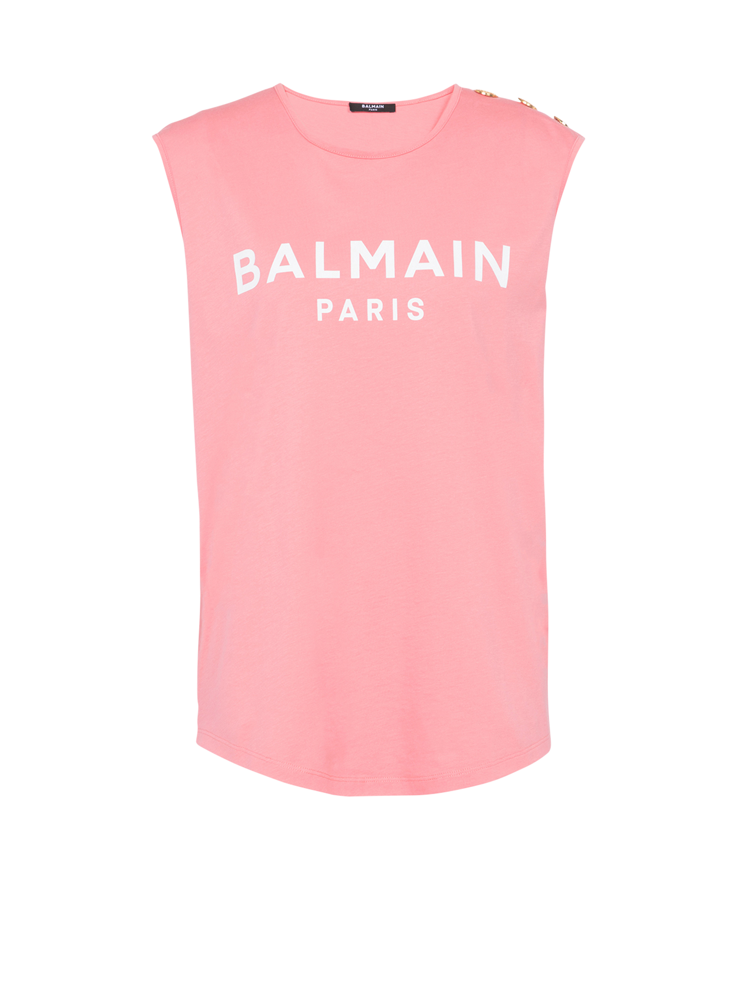 Eco-designed cotton T-shirt with Balmain logo print, pink, hi-res