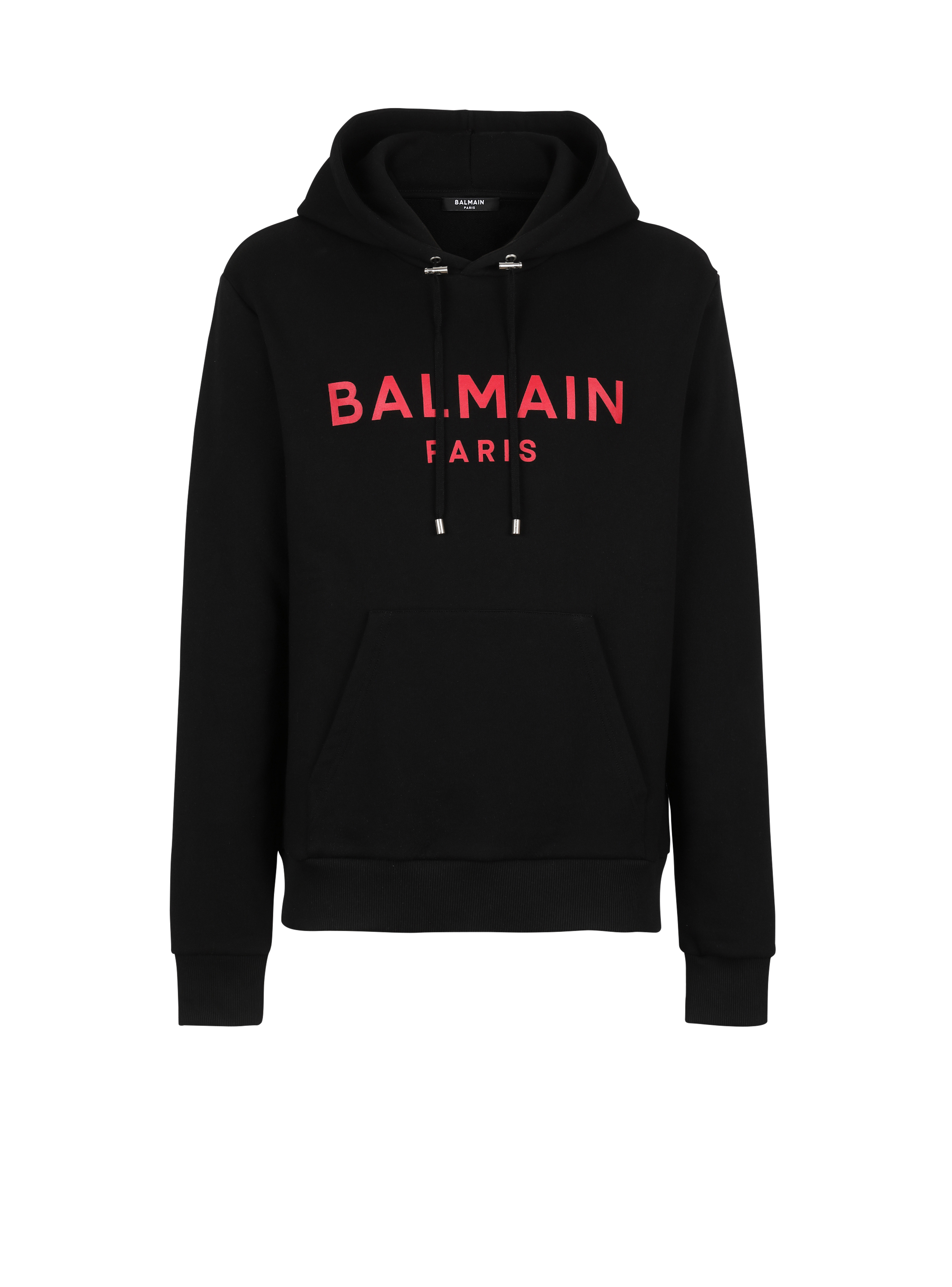 EXCLUSIVE - Cotton sweatshirt with Balmain Paris logo print, black, hi-res