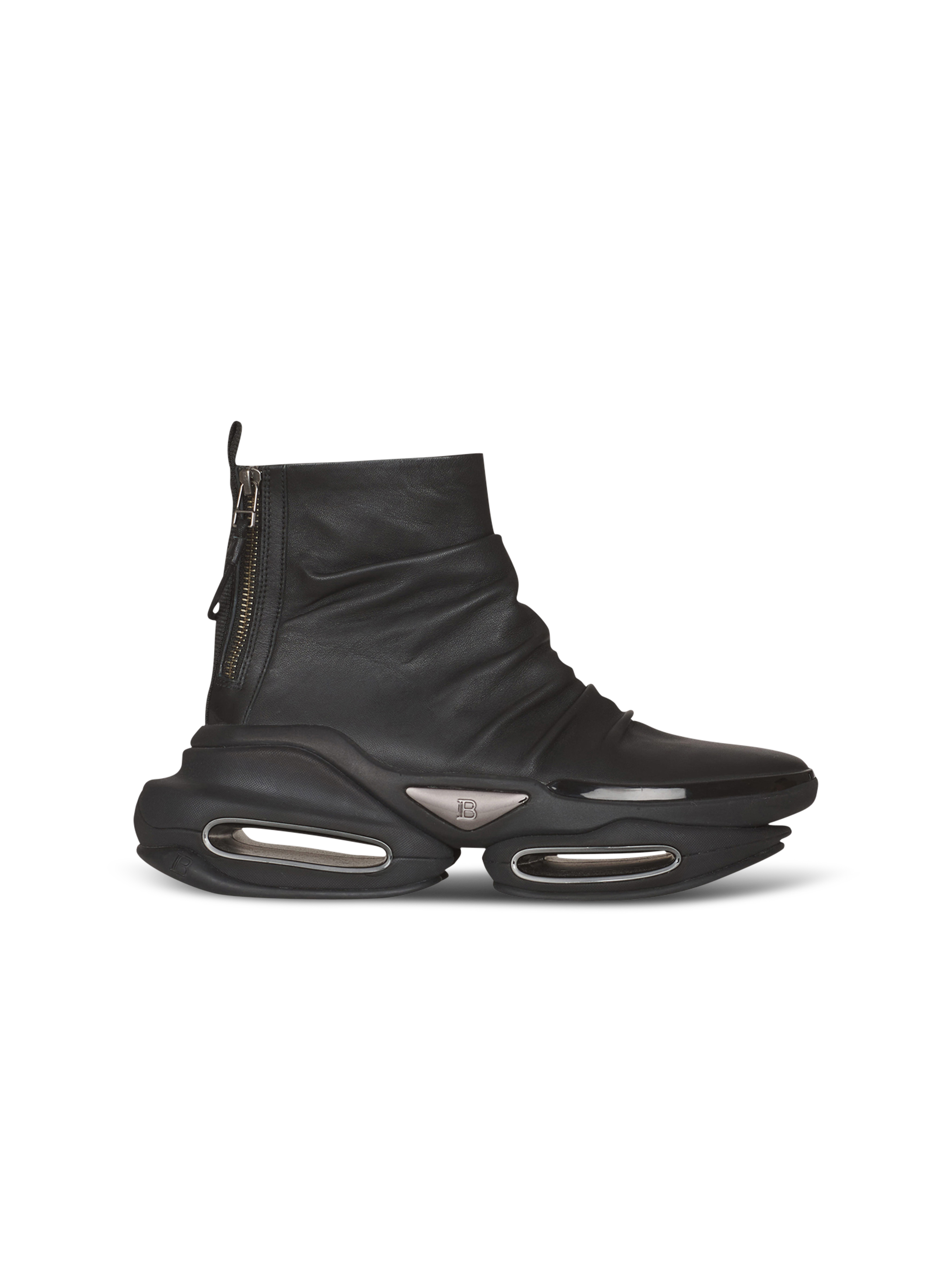 Draped leather B-Bold high-top sneakers, black, hi-res