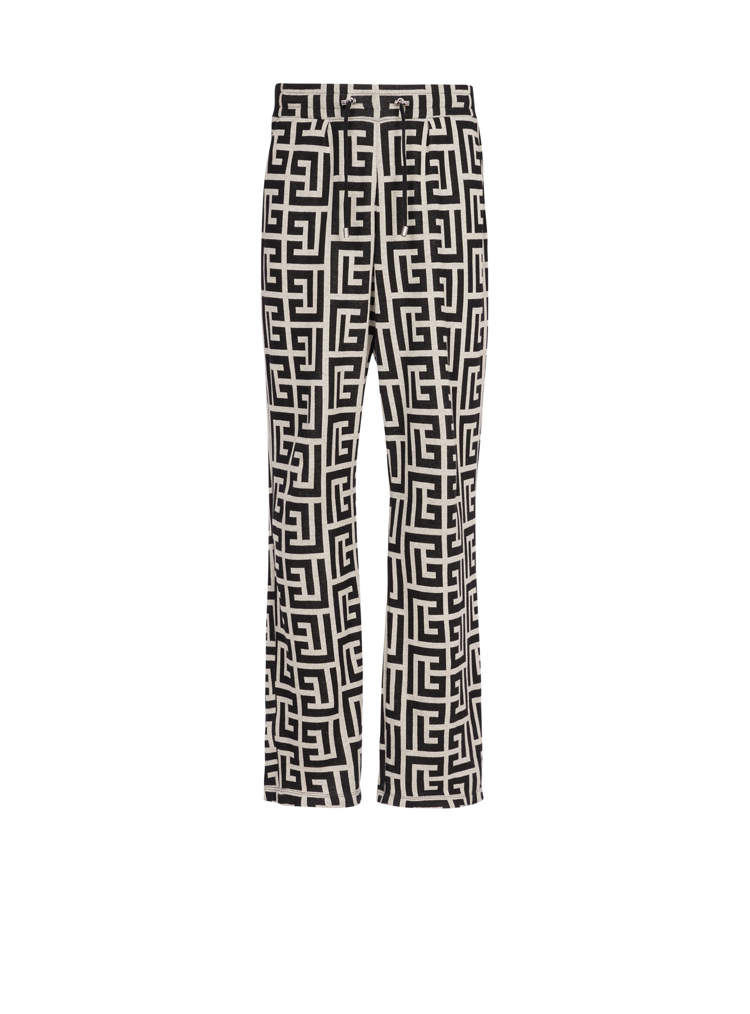 Wide jacquard Balmain monogram pyjama pants, black, hi-res