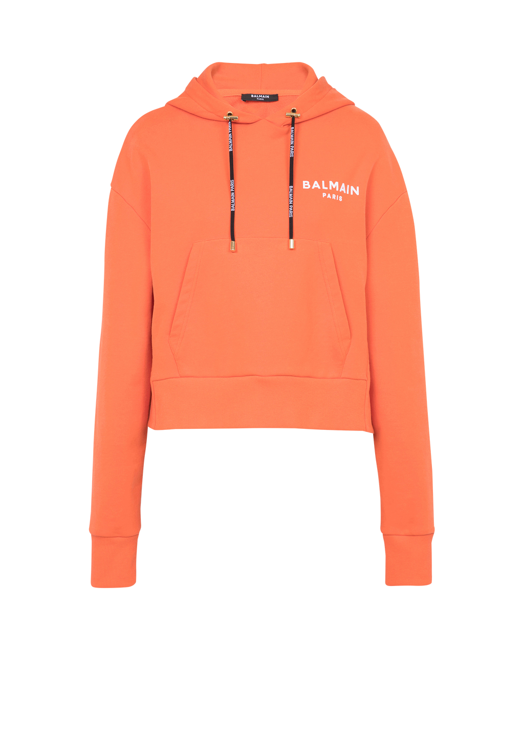 Eco-designed cotton sweatshirt with flocked Balmain logo, orange, hi-res