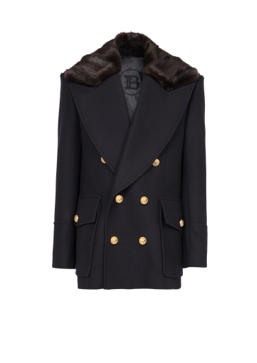 Six-button wool coat with detachable collar