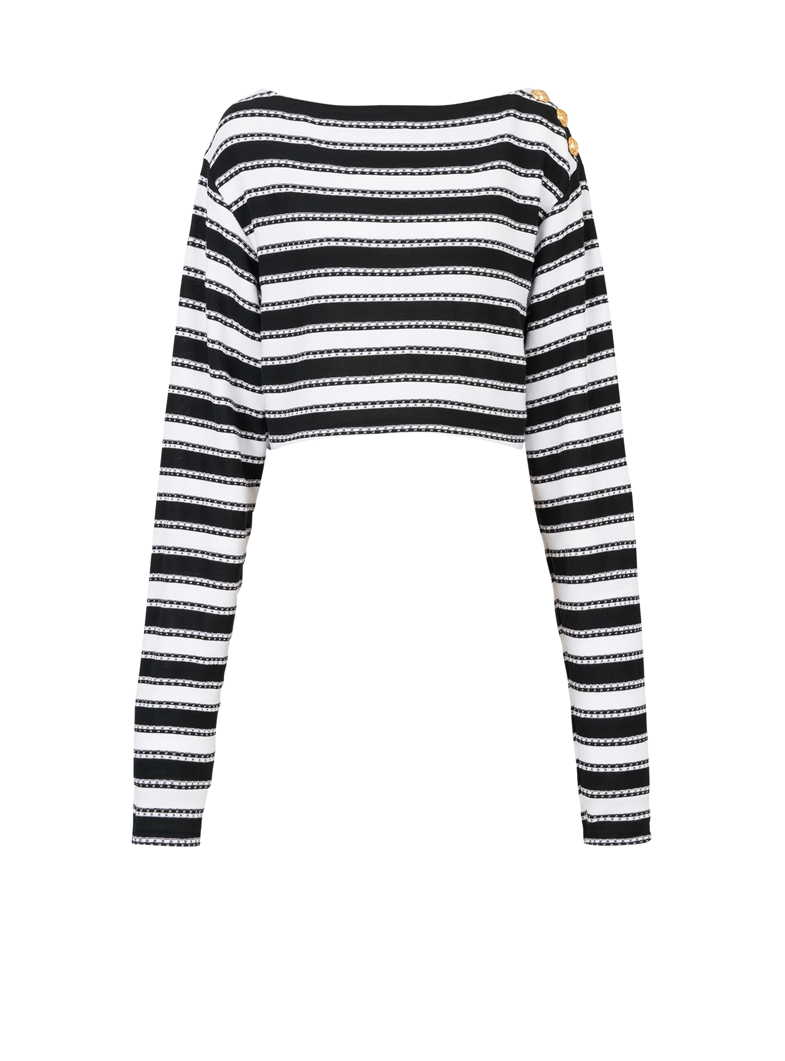 Striped eco-designed off-the-shoulder crop top, black, hi-res