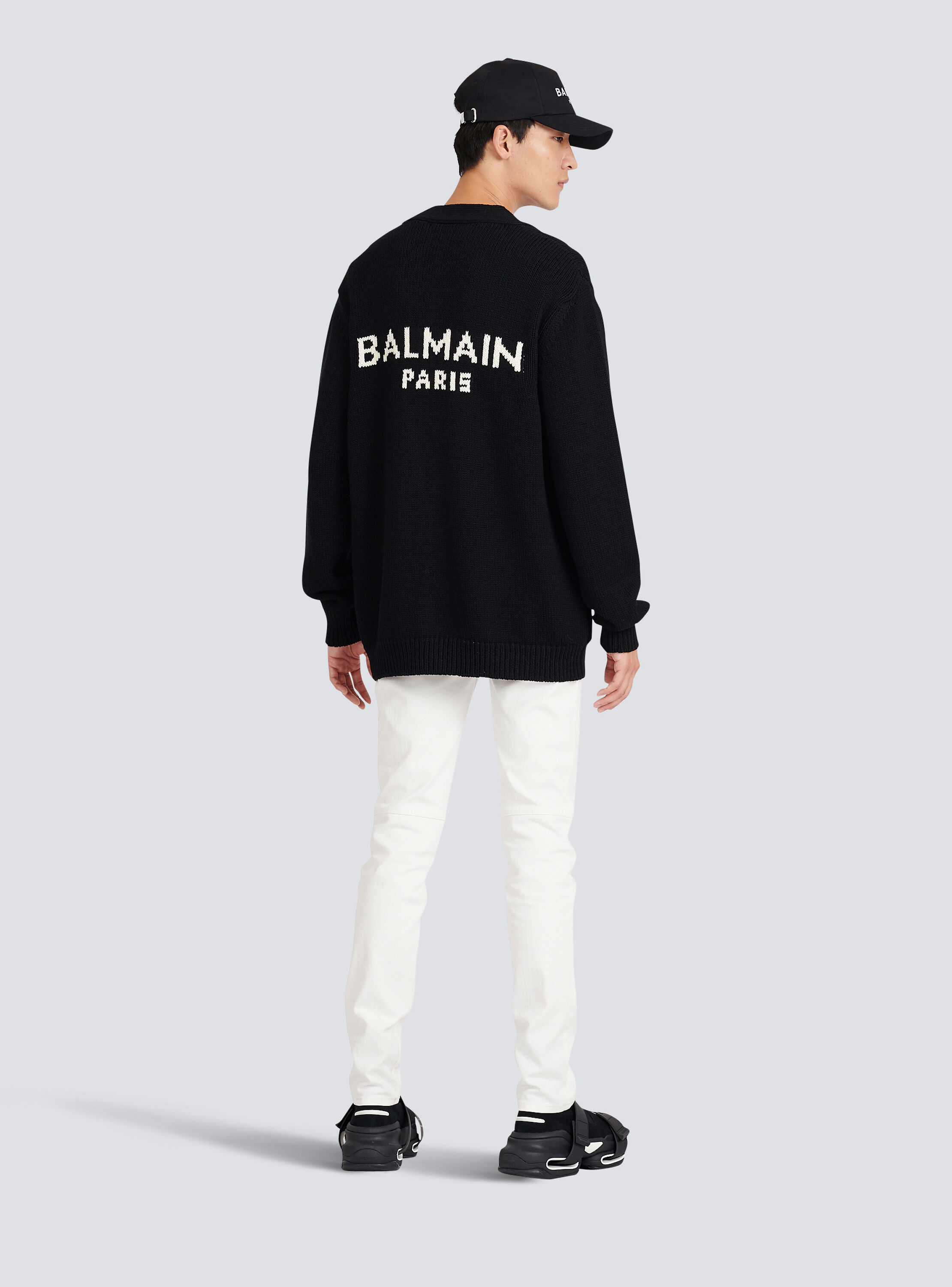 Knit cardigan with white Balmain logo - Men | BALMAIN