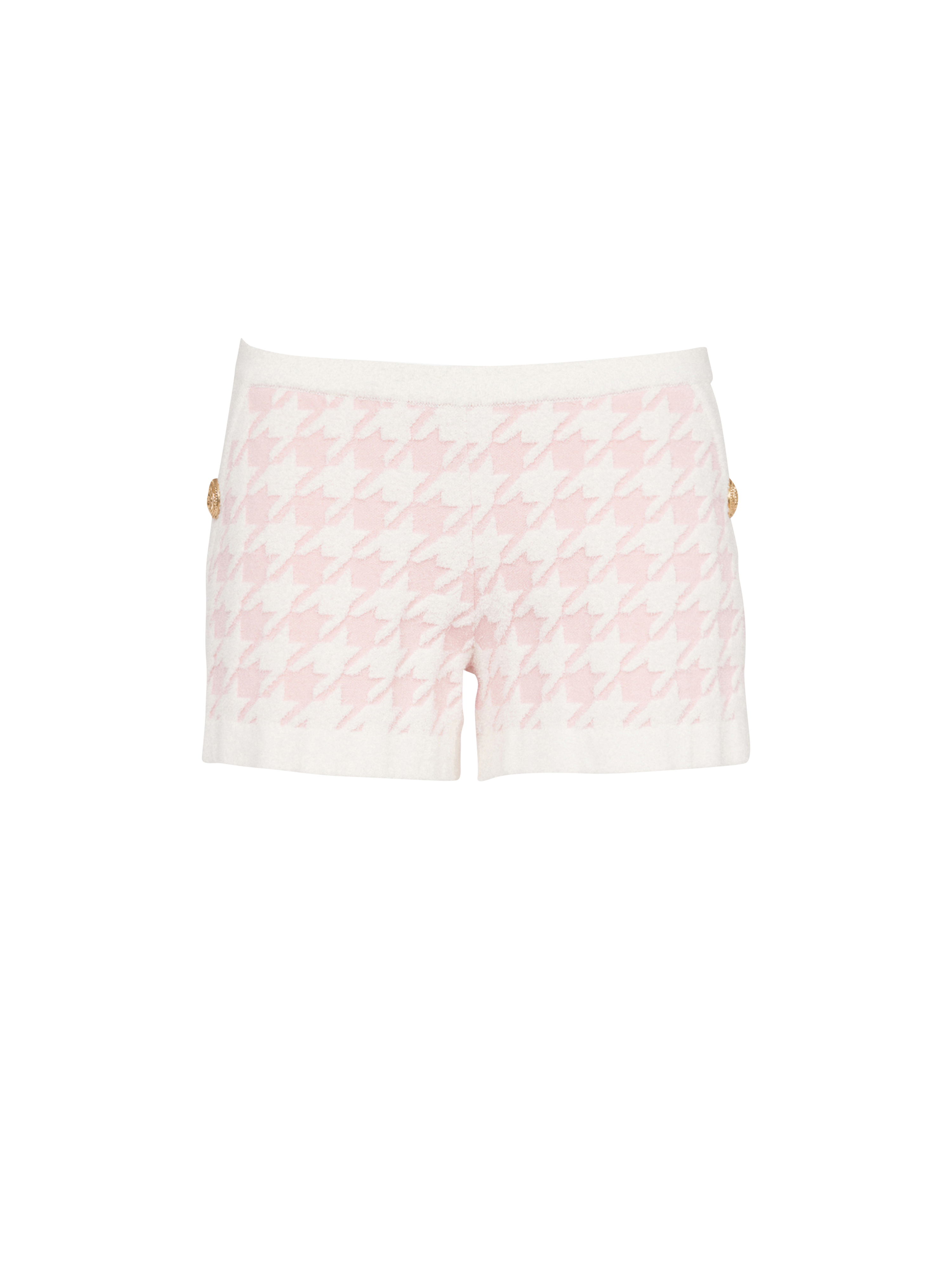 Houndstooth print high-waisted tweed shorts, pink, hi-res