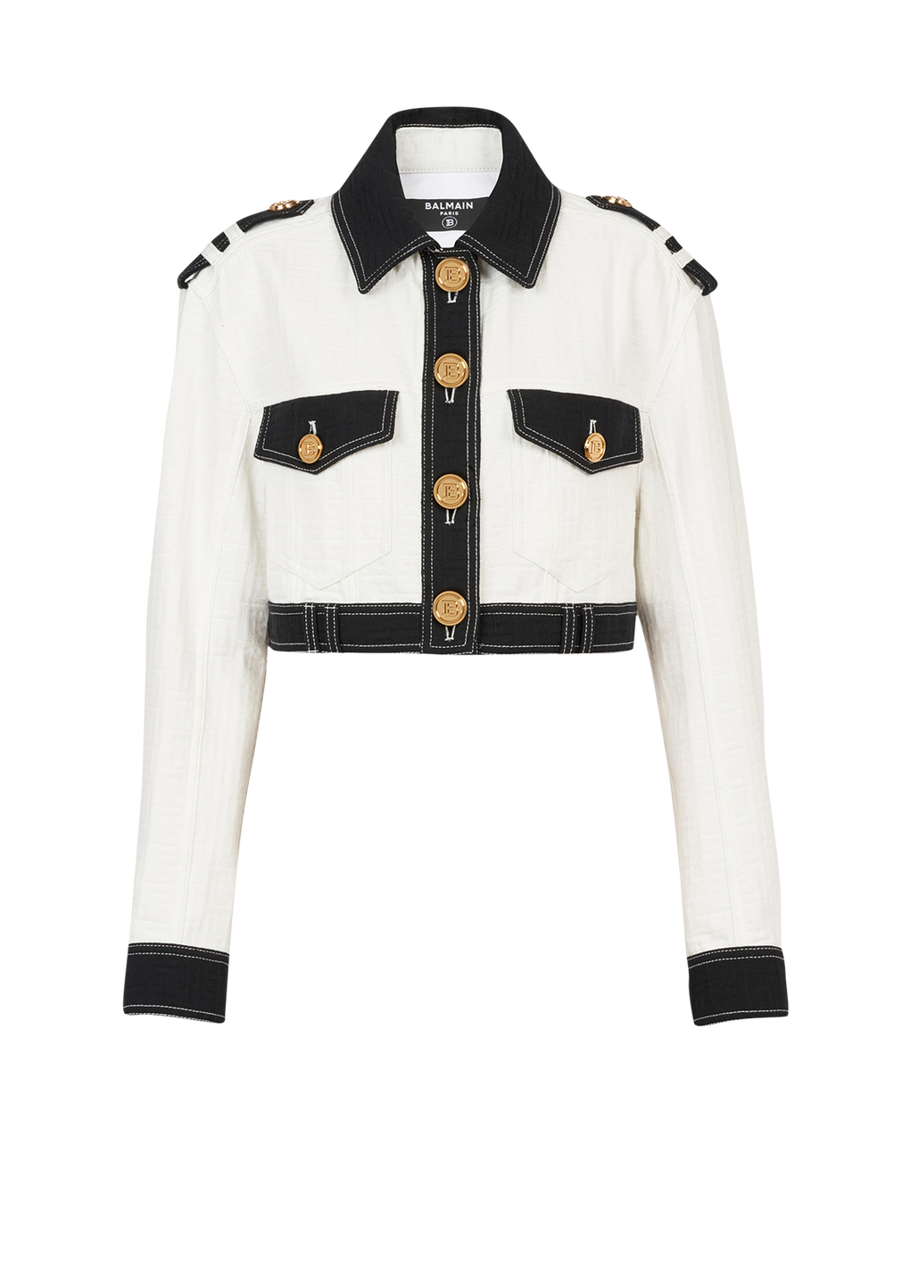 Cropped bicolor denim jacket, white, hi-res
