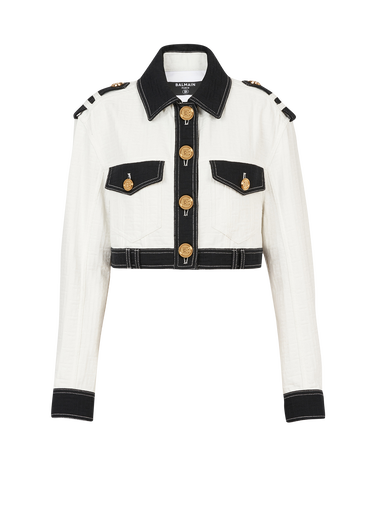 Cropped bicolor denim jacket
