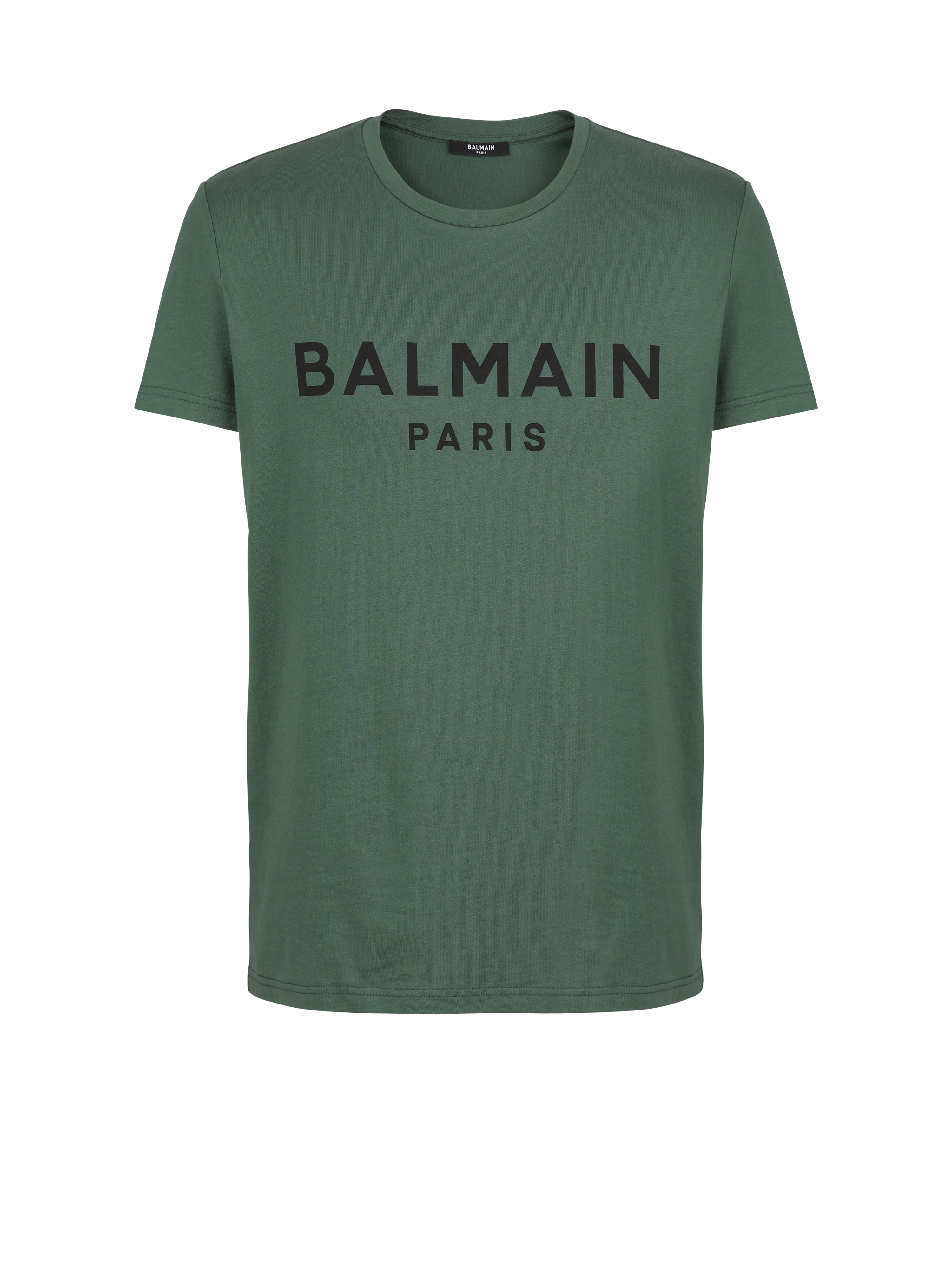 Eco-designed cotton T-shirt with Balmain Paris logo print, green