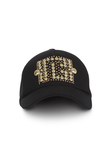Cotton cap with studded Balmain logo embroidery