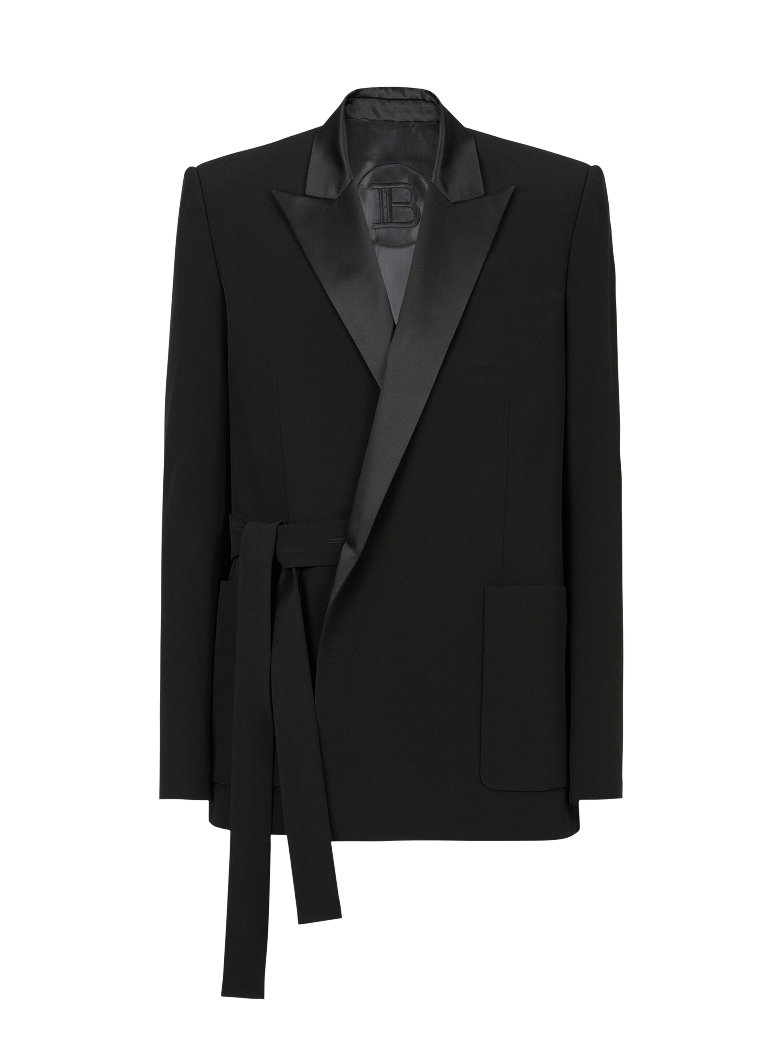 eco-designed crepe blazer withsatin collar, black