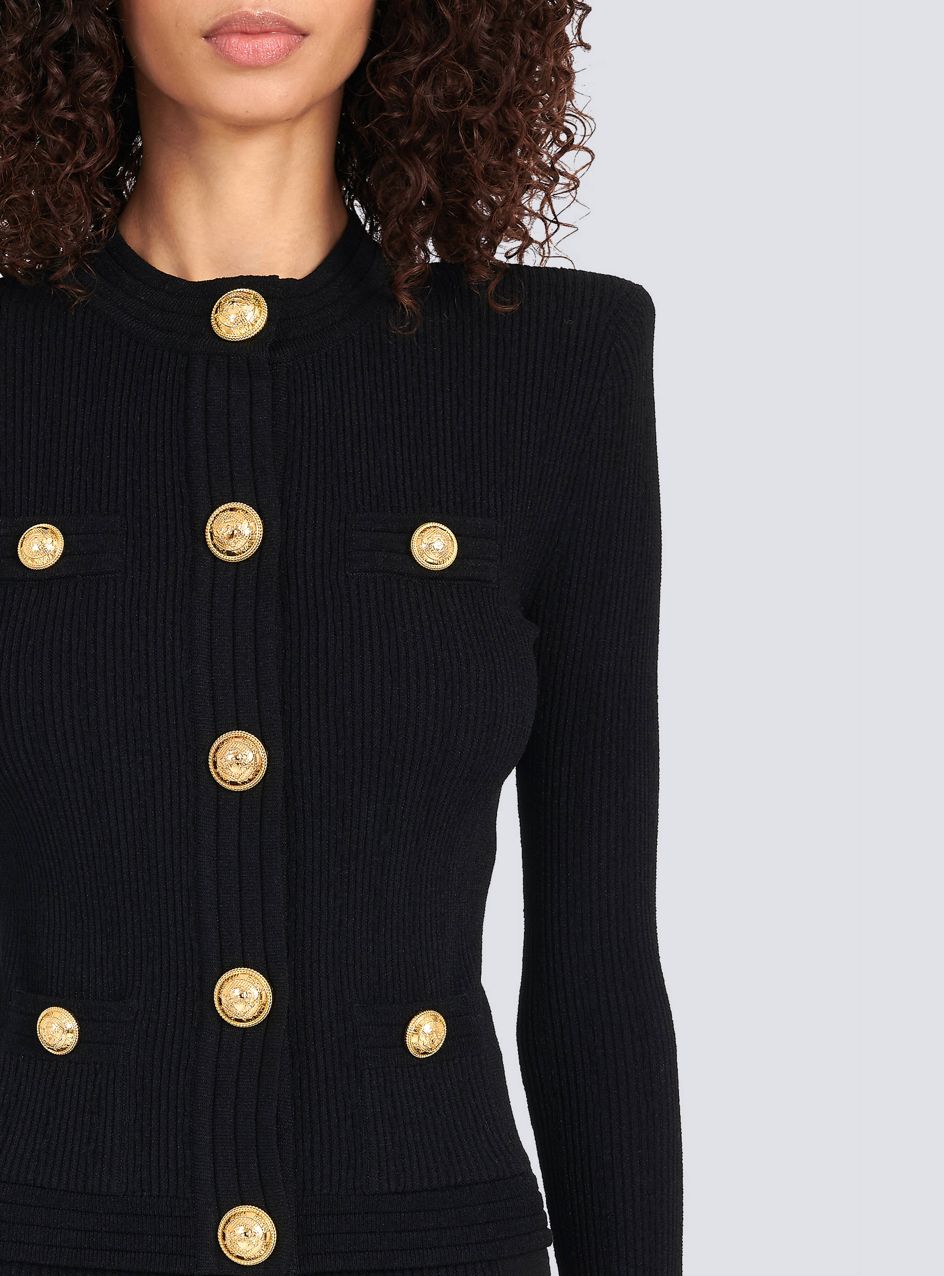 Cropped knit cardigan with goldtone buttons Women BALMAIN