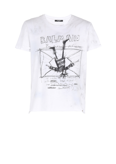Cotton T-shirt with motifs and Balmain logo print