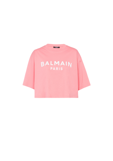 Cropped eco-designed cotton T-shirt with Balmain logo print