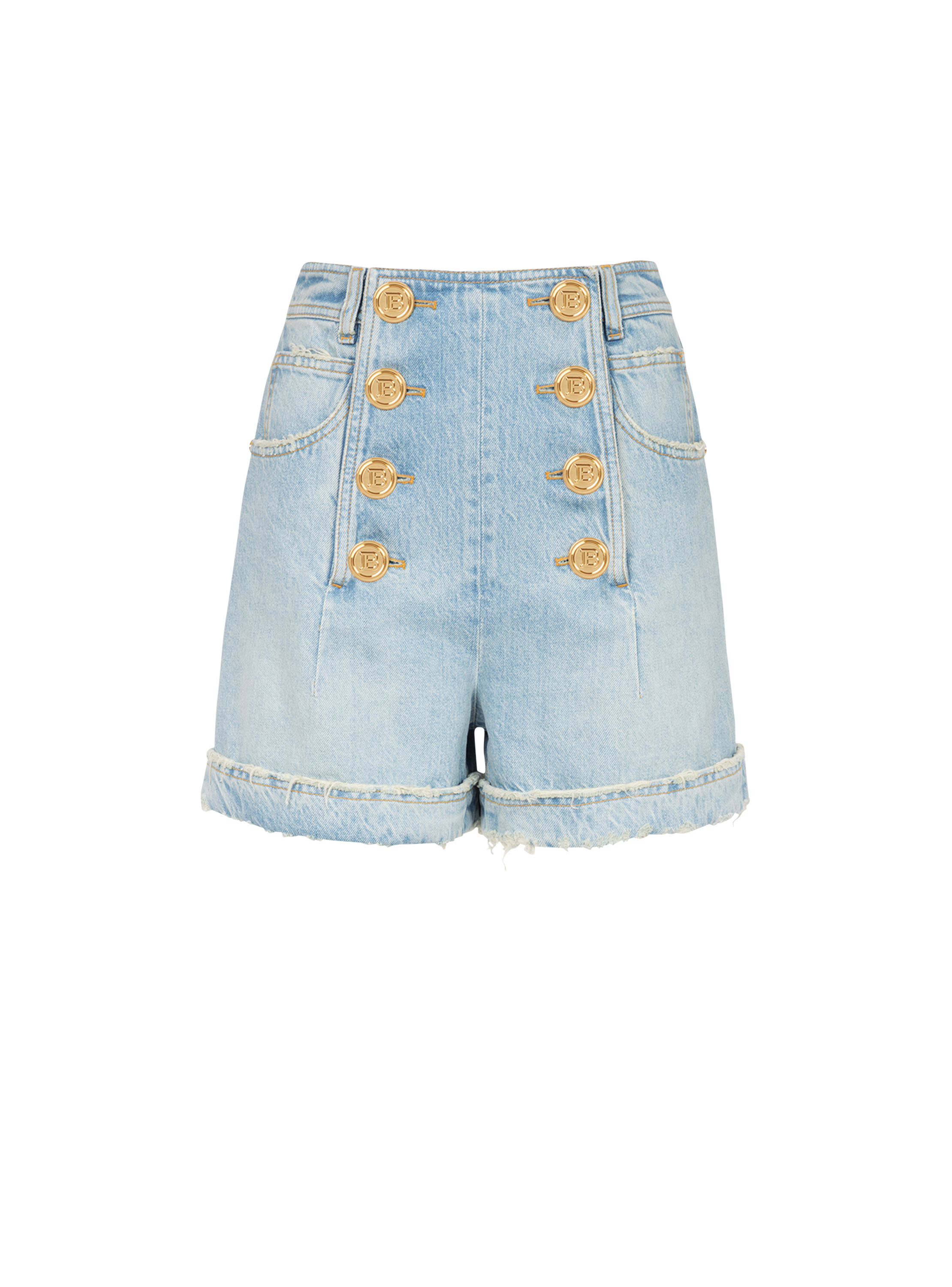 Eco-designed denim high-waisted shorts