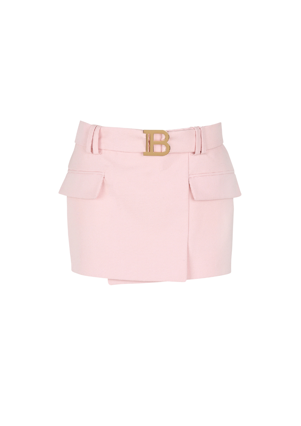 Short wool low-rise skirt , pink, hi-res