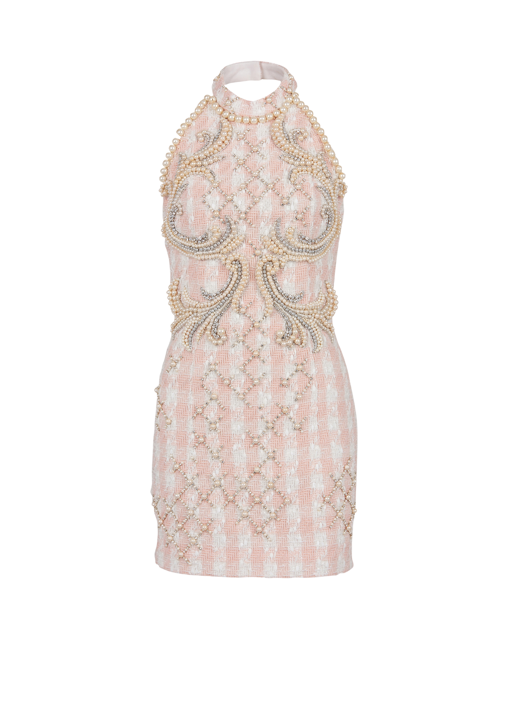 Short tweed dress with embroidery, pink, hi-res
