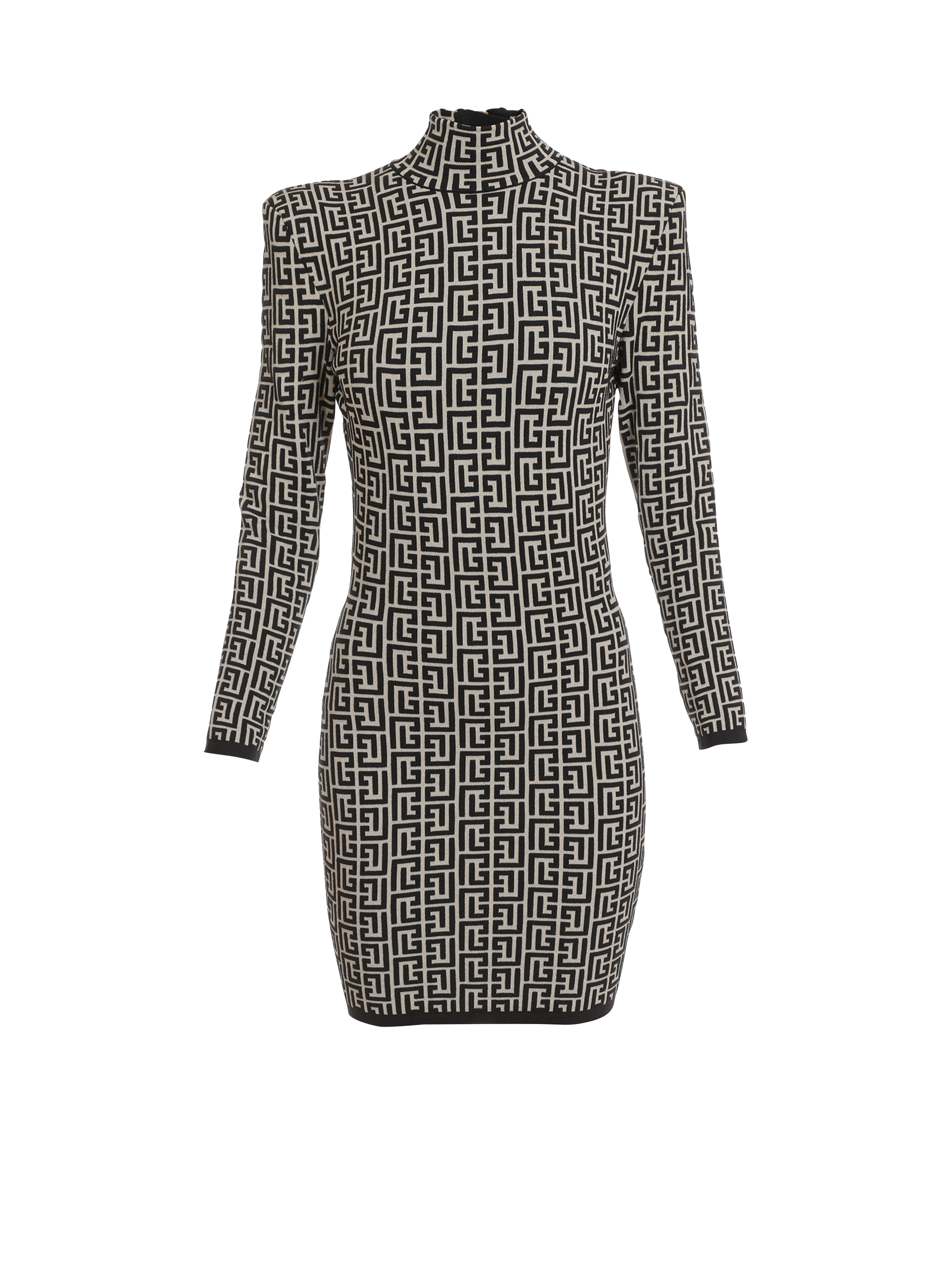 Short bicolor jacquard knit dress with 
