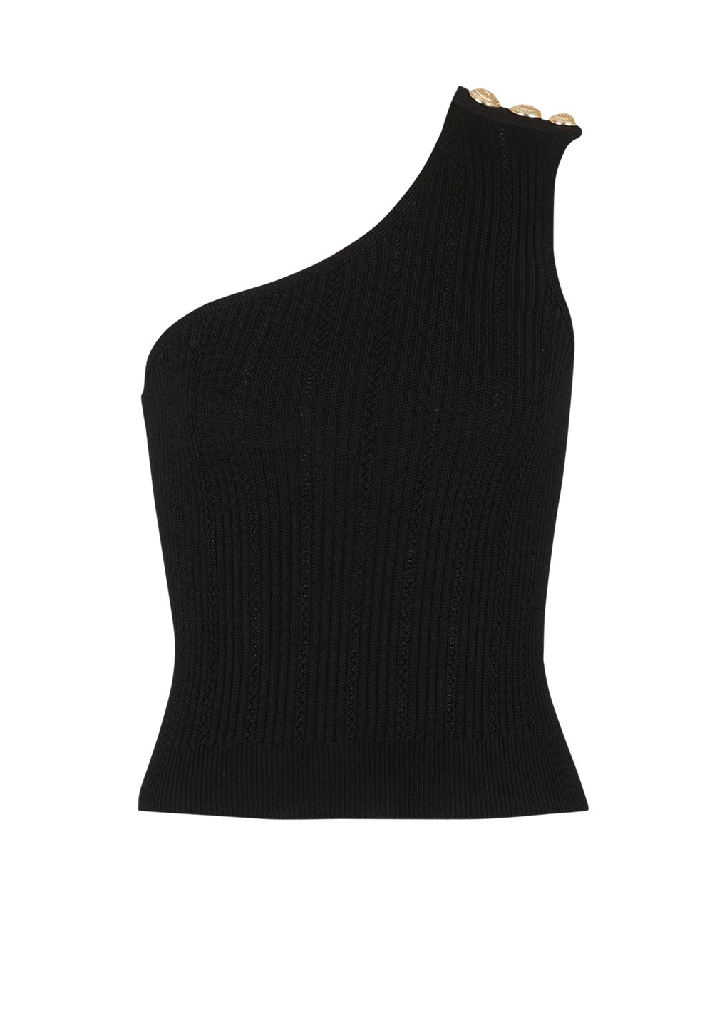 Asymmetrical eco-designed knit crop top, black, hi-res