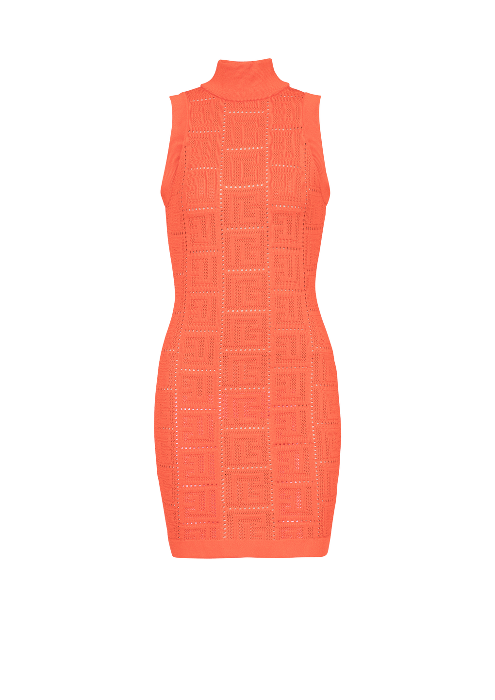 Short eco-designed knit dress with Balmain monogram, orange, hi-res