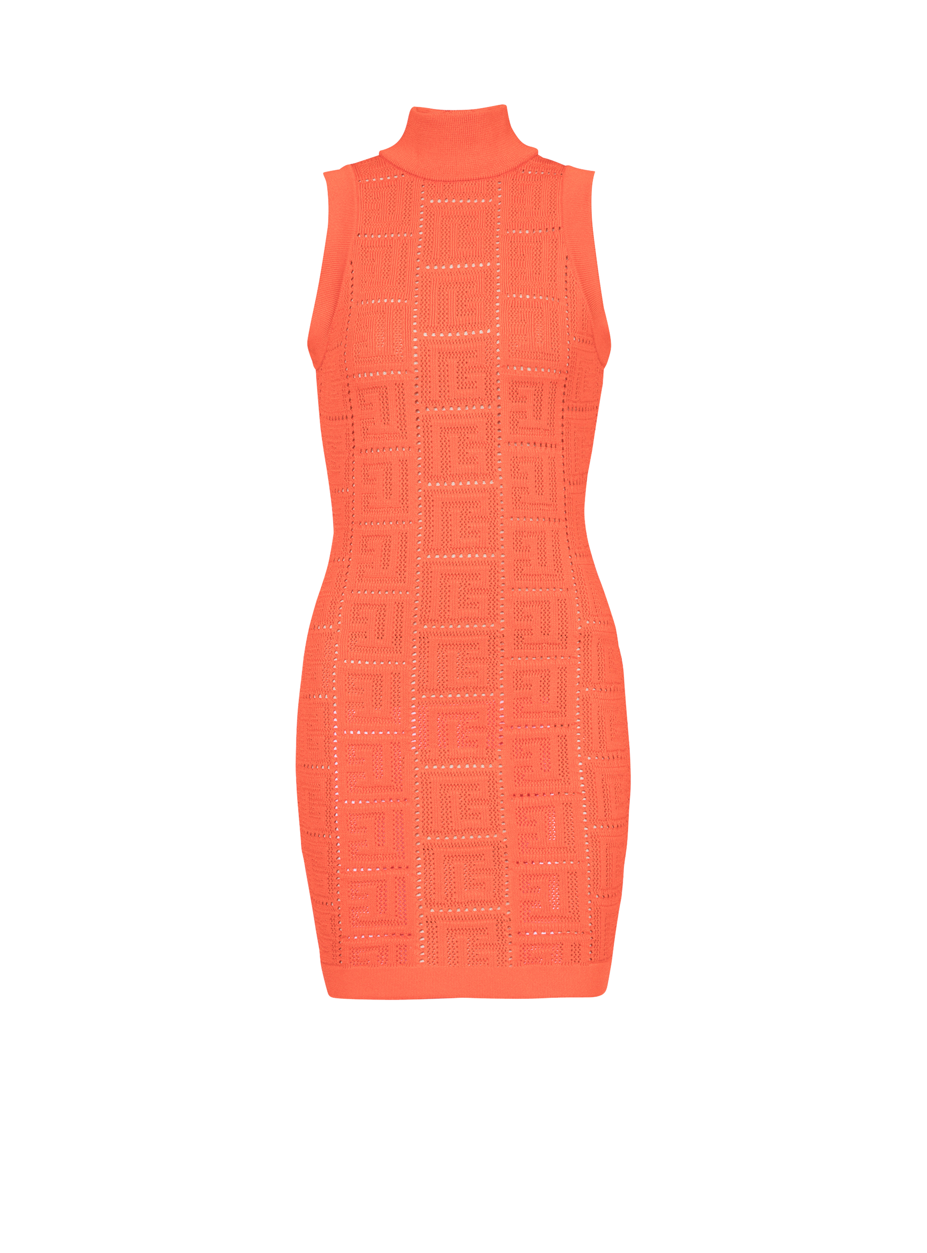 Short eco-designed knit dress with Balmain monogram, orange