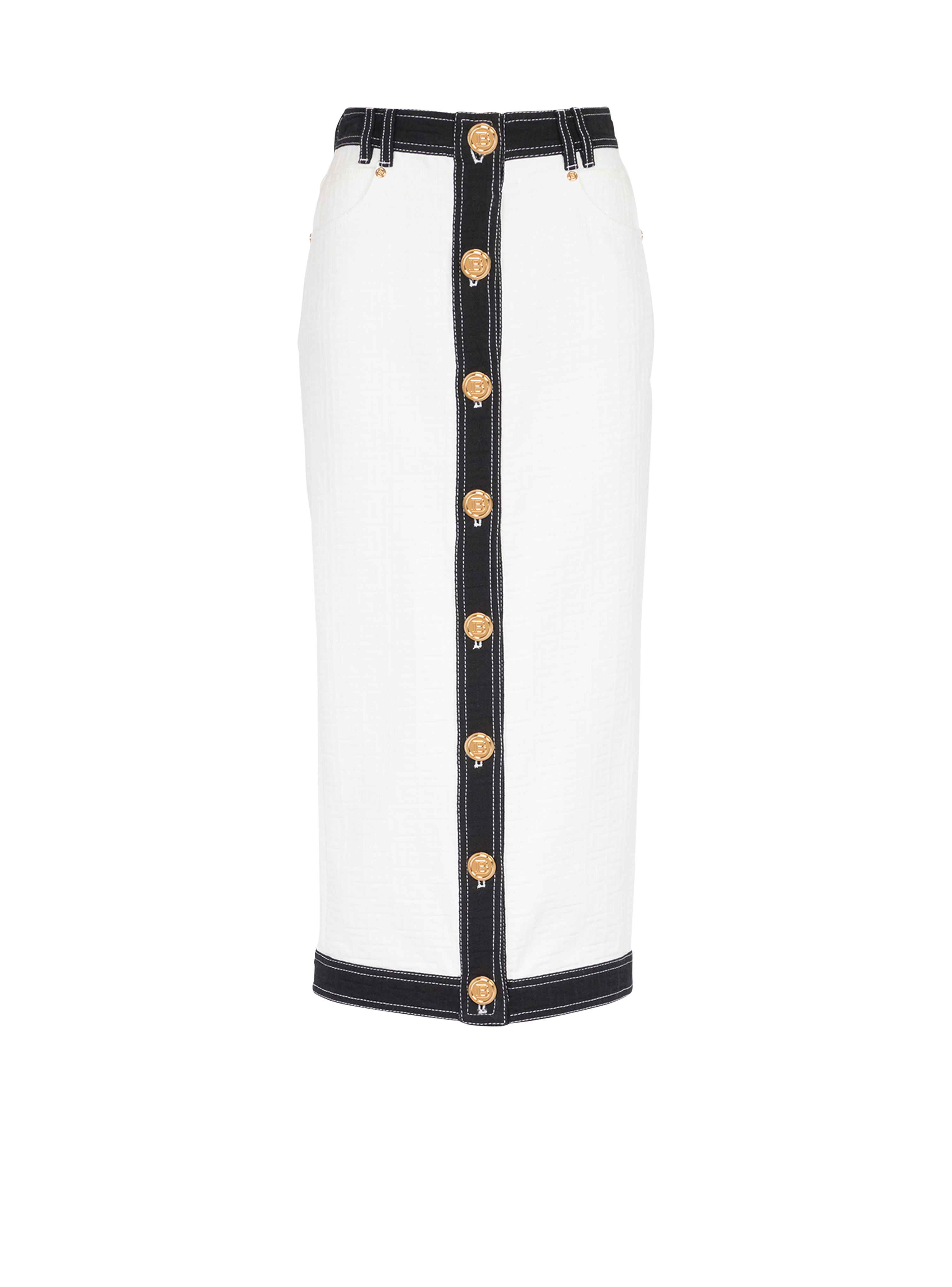 Long high-waisted denim skirt, white, hi-res