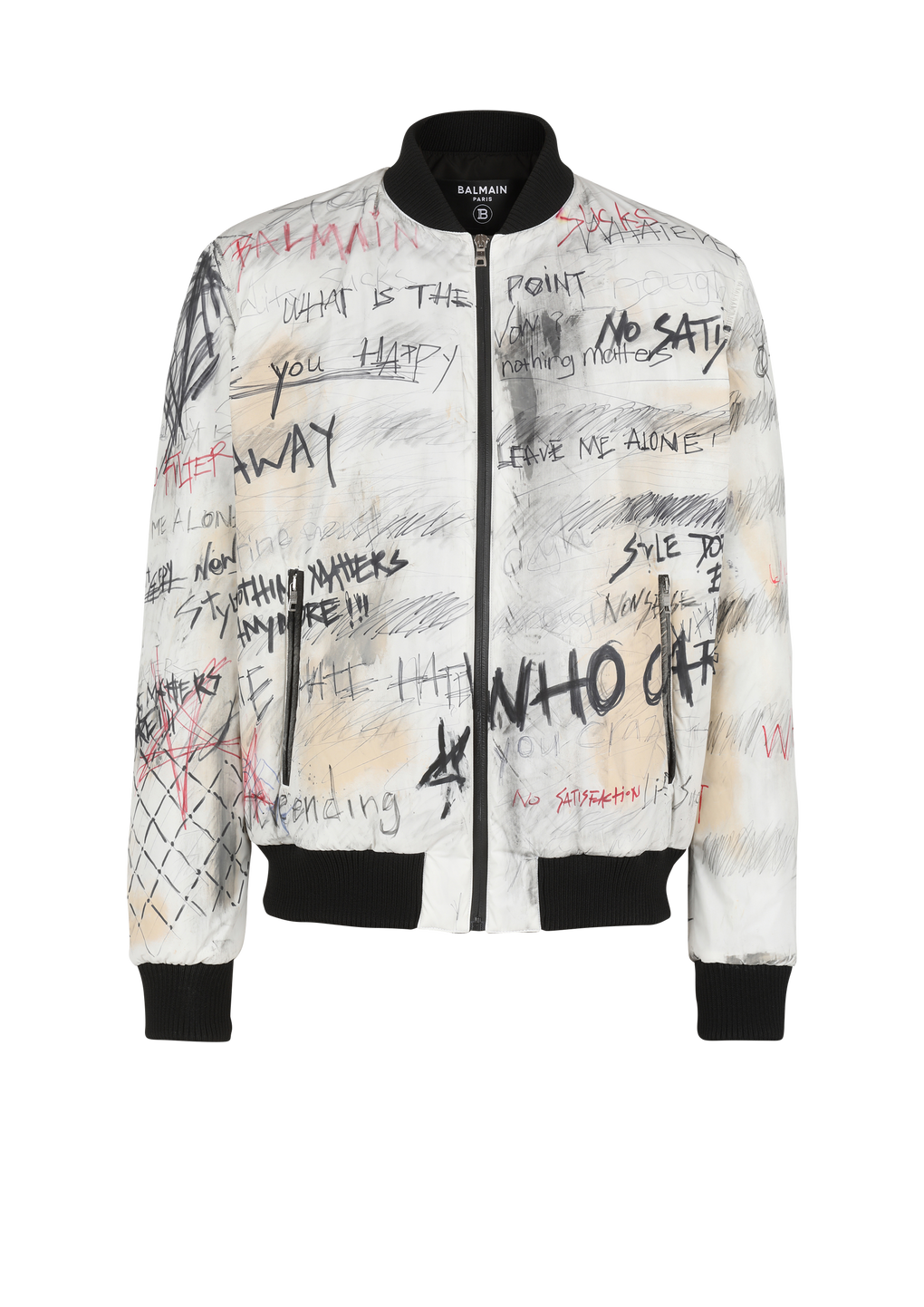Unisex - Nylon bomber jacket with graffiti print, white, hi-res