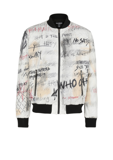 Nylon bomber jacket with graffiti print