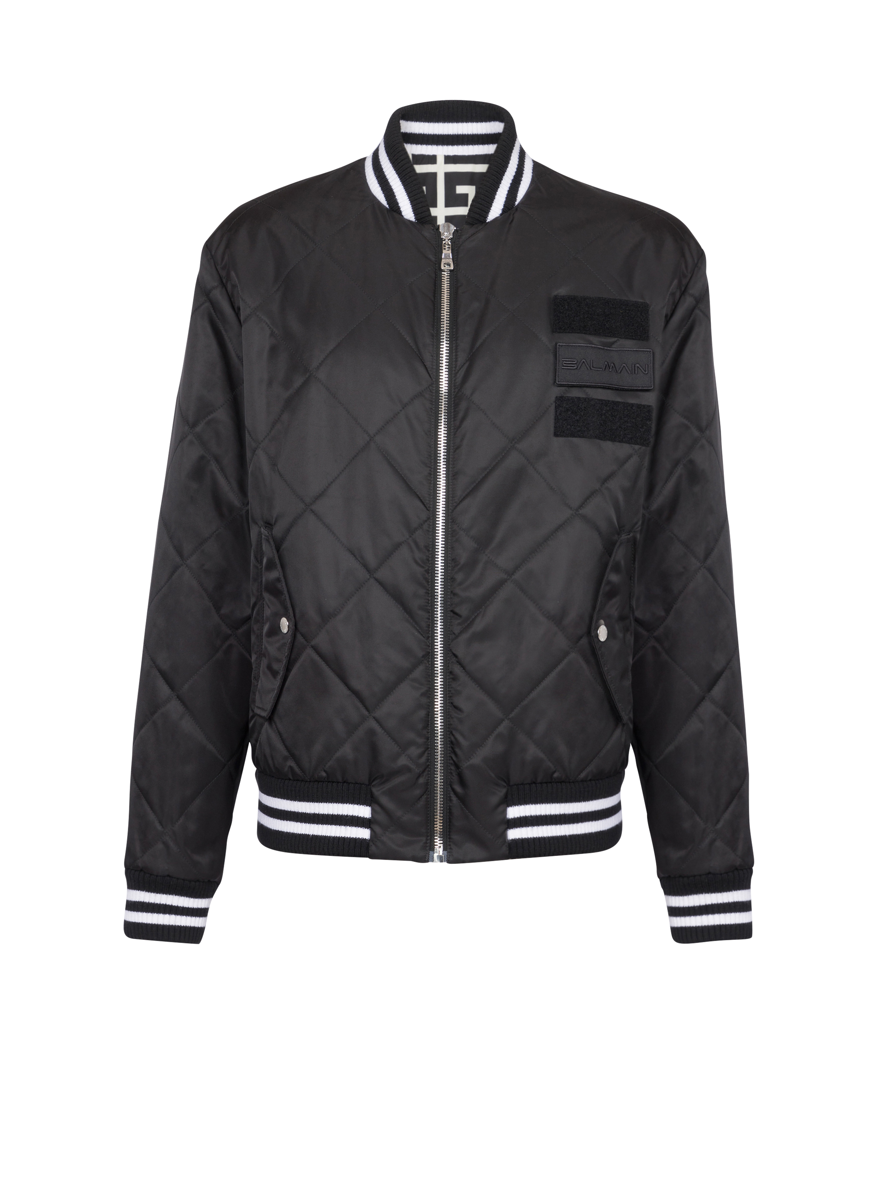 Reversible nylon bomber jacket with maxi monogram , black, hi-res