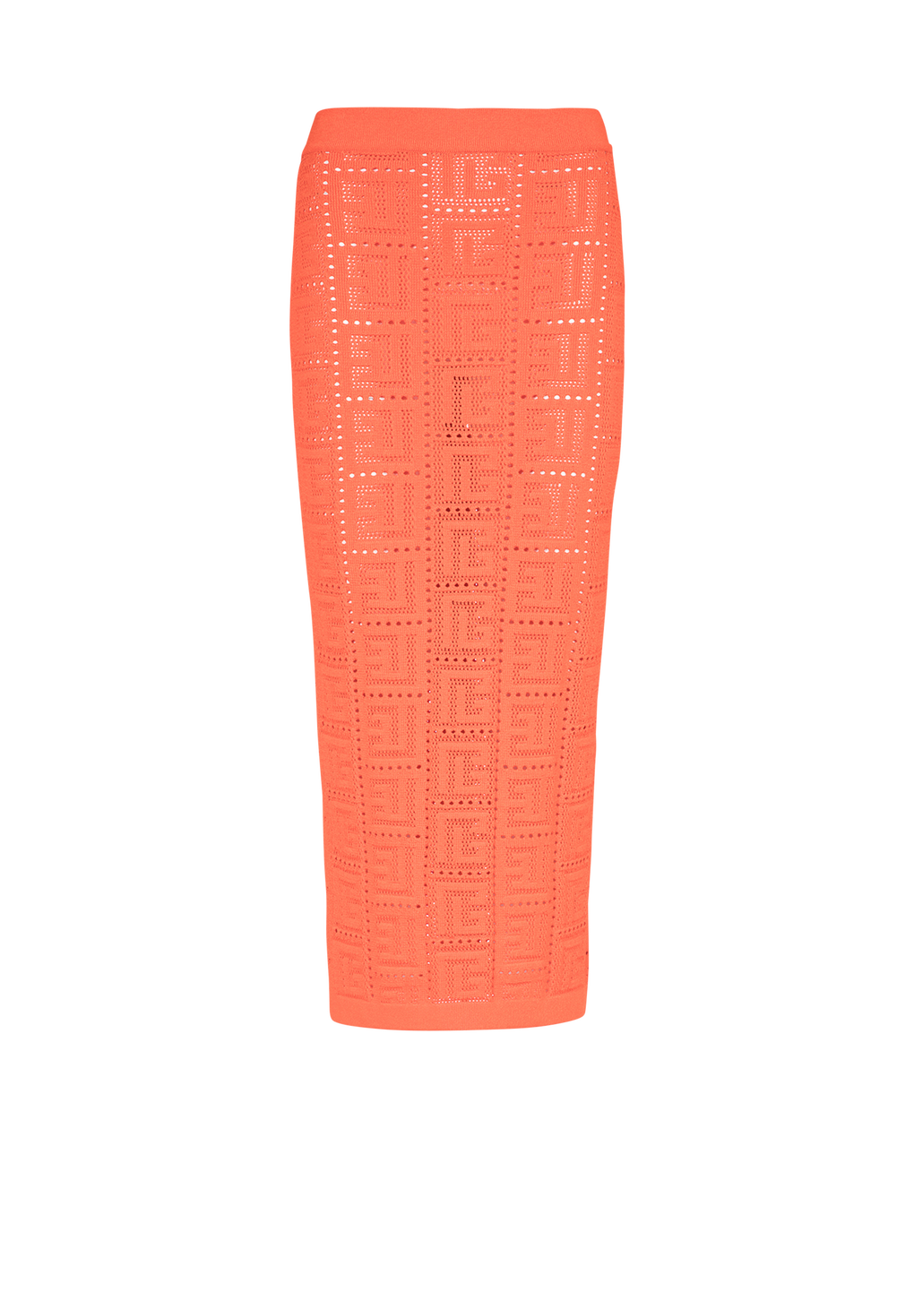 Mid-length eco-designed knit skirt with Balmain monogram, orange, hi-res