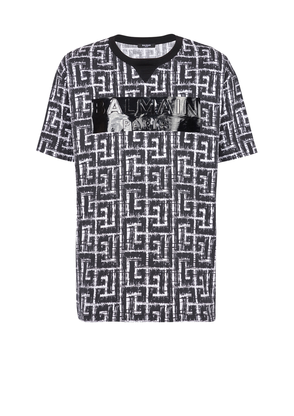 Oversized cotton T-shirt with Balmain monogram et logo print, black, hi-res