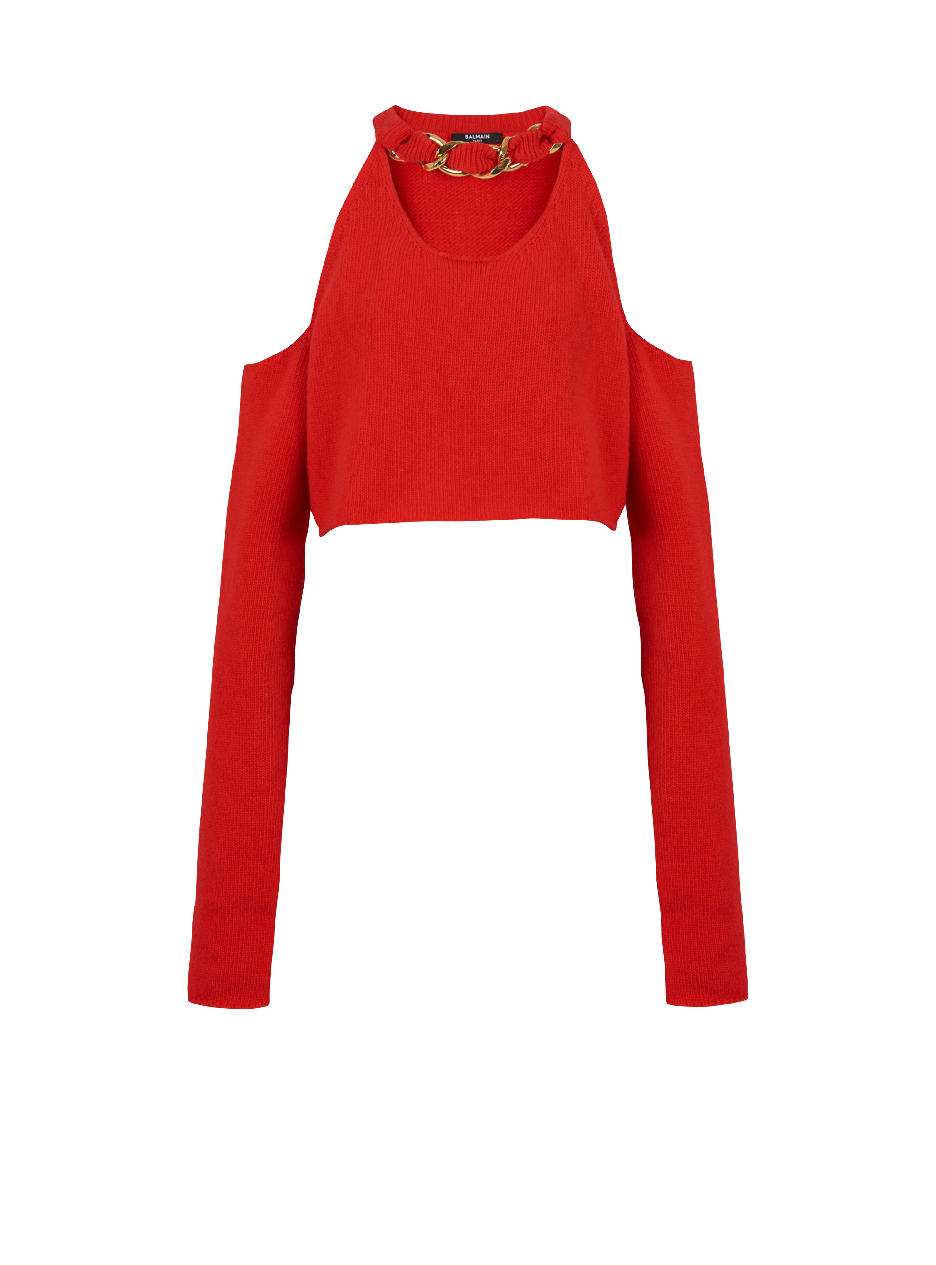 Cropped knit sweater, red, hi-res