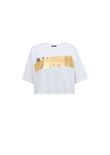 Cropped cotton T-shirt with Balmain logo
