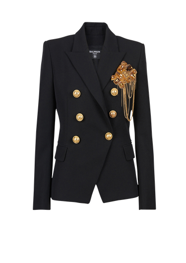 Wool jacket with embroidered jewel badge