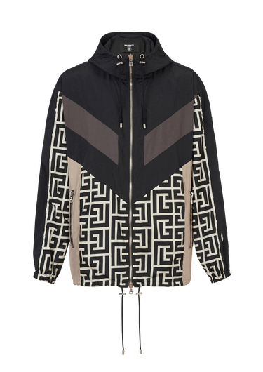 Hooded nylon jacket with Balmain monogram