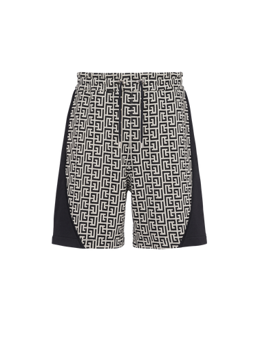 Cotton shorts with Balmain monogram and velcro logo 